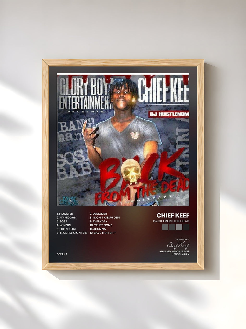 #bois Tableau de l'album Back from the Dead de Chief Keef, cadre en bois brut, imprimé et encadré en France