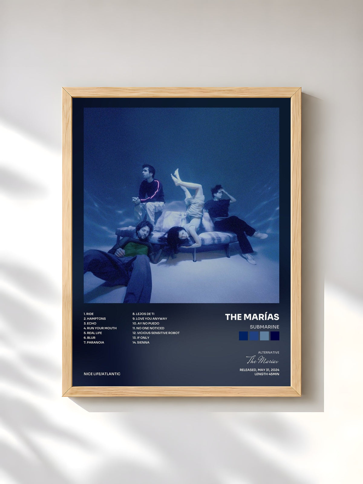 #bois Tableau de l'album Submarine de The Marías, cadre en bois brut, imprimé et encadré en France