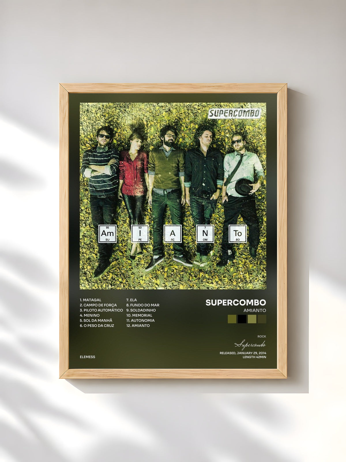 #bois Tableau de l'album Amianto de Supercombo, cadre en bois brut, imprimé et encadré en France