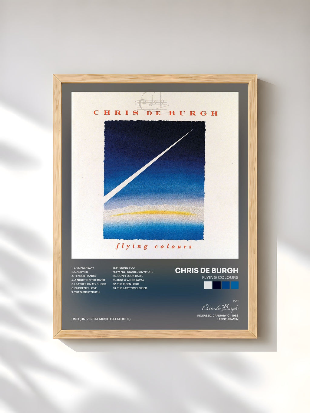 #bois Tableau de l'album Flying Colours de Chris de Burgh, cadre en bois brut, imprimé et encadré en France