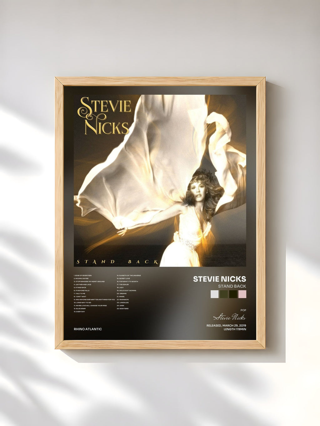 #bois Tableau de l'album Stand Back de Stevie Nicks, cadre en bois brut, imprimé et encadré en France