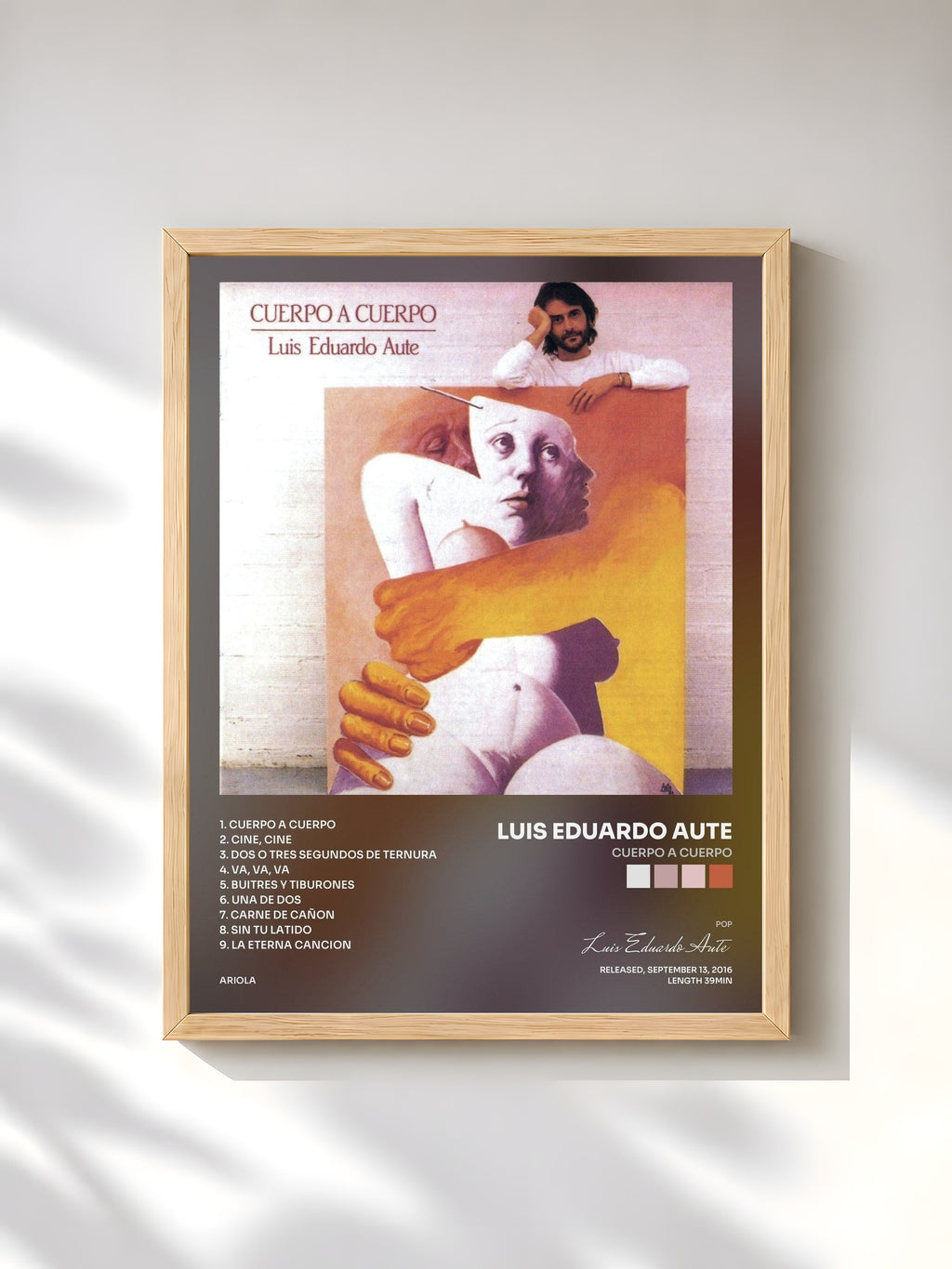 #bois Tableau de l'album Cuerpo A Cuerpo de Luis Eduardo Aute, cadre en bois brut, imprimé et encadré en France