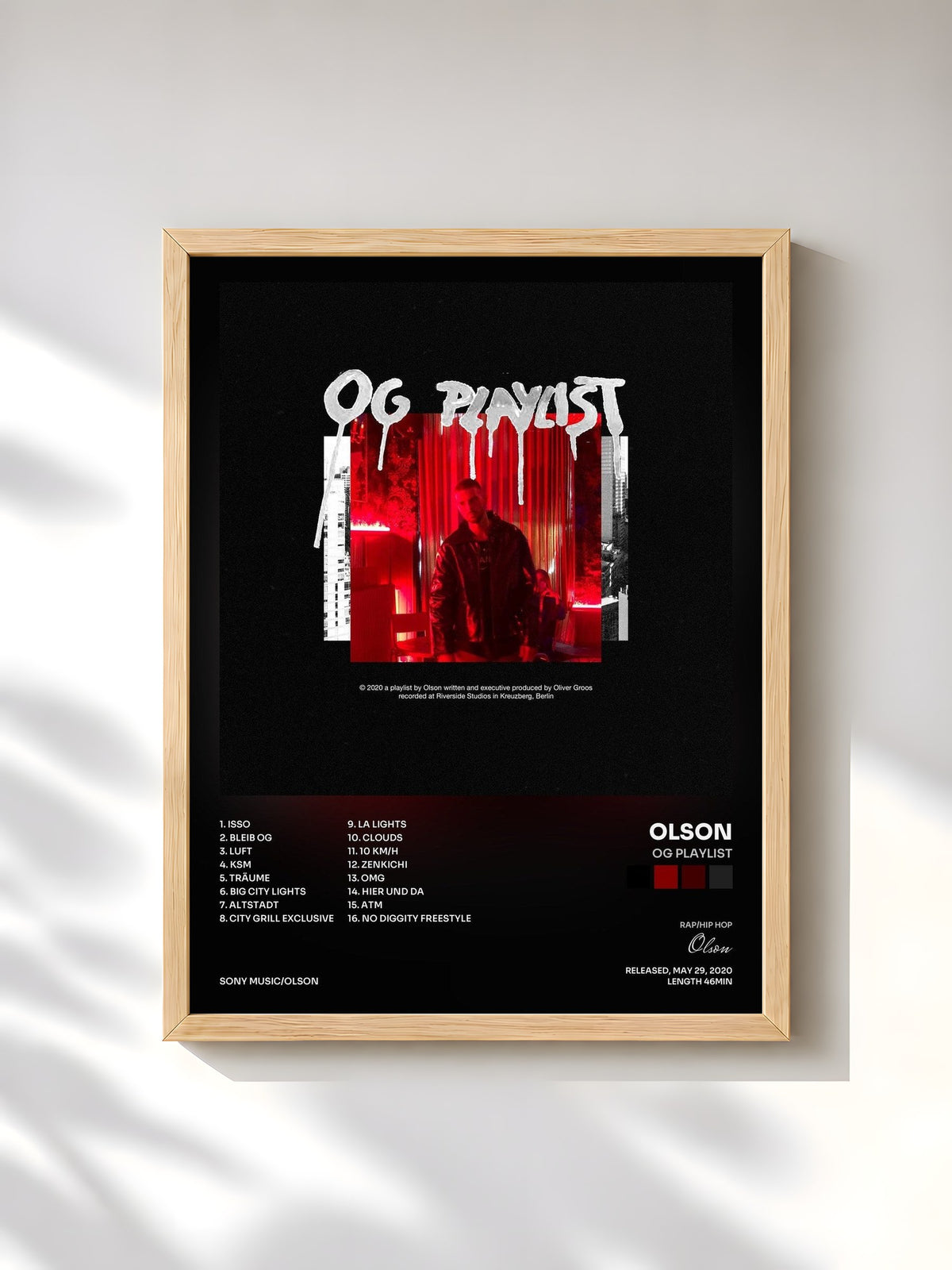 #bois Tableau de l'album OG Playlist de Olson, cadre en bois brut, imprimé et encadré en France