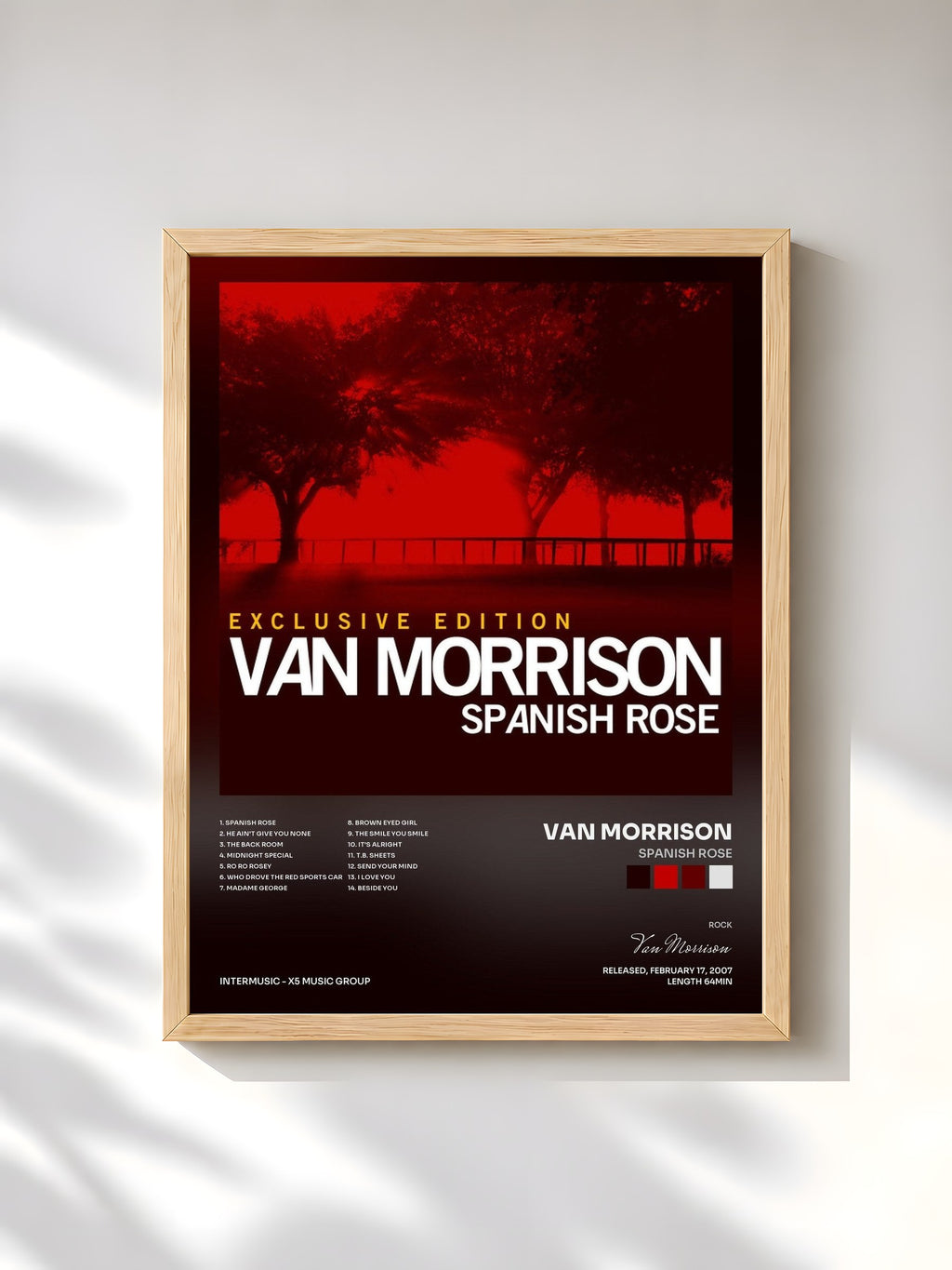 #bois Tableau de l'album Spanish Rose de Van Morrison, cadre en bois brut, imprimé et encadré en France