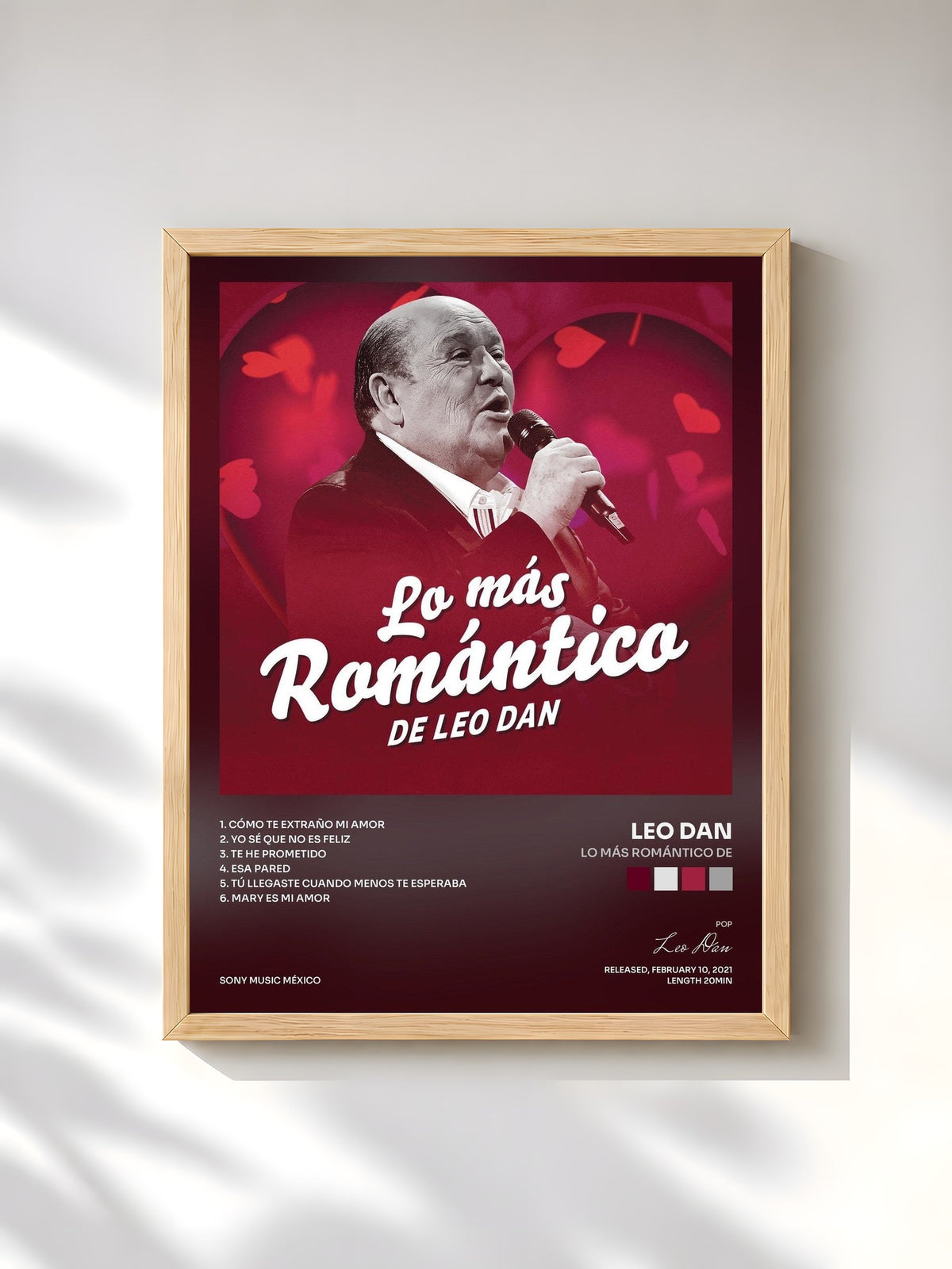 #bois Tableau de l'album Lo Más Romántico de de Leo Dan, cadre en bois brut, imprimé et encadré en France