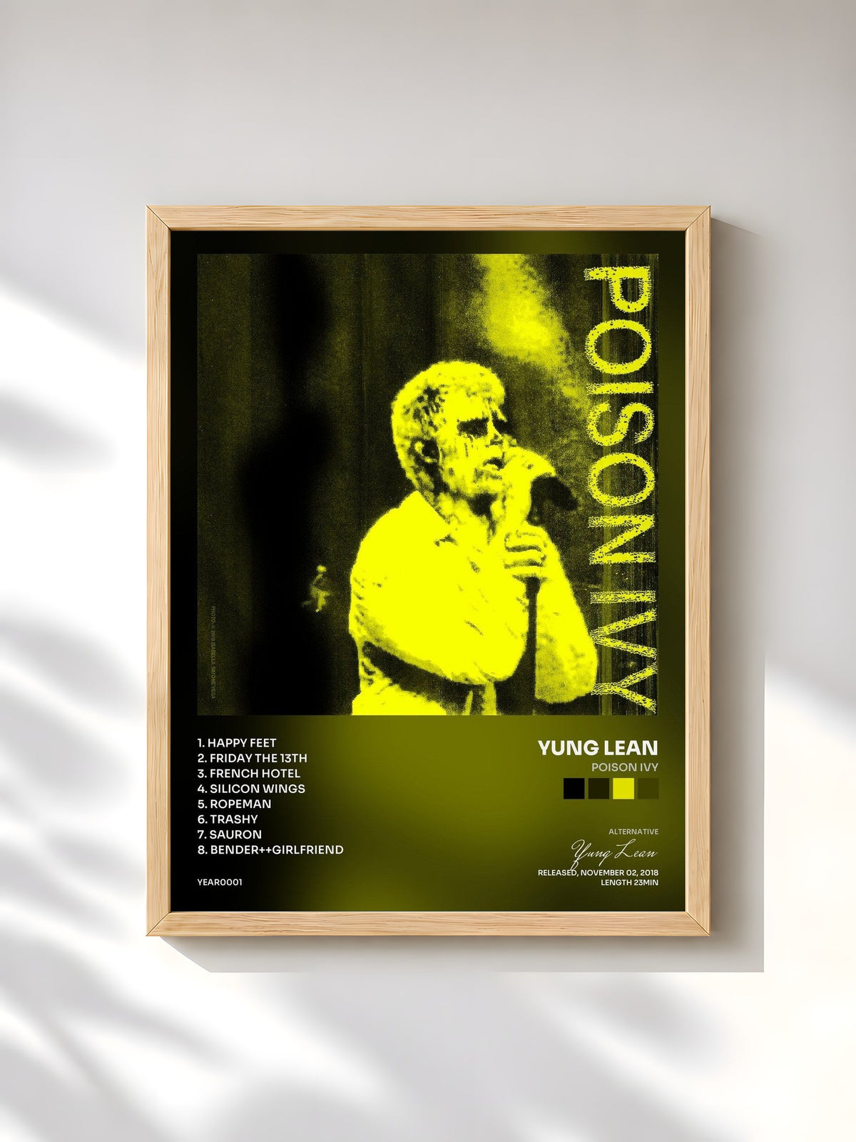 #bois Tableau de l'album Poison Ivy de Yung Lean, cadre en bois brut, imprimé et encadré en France