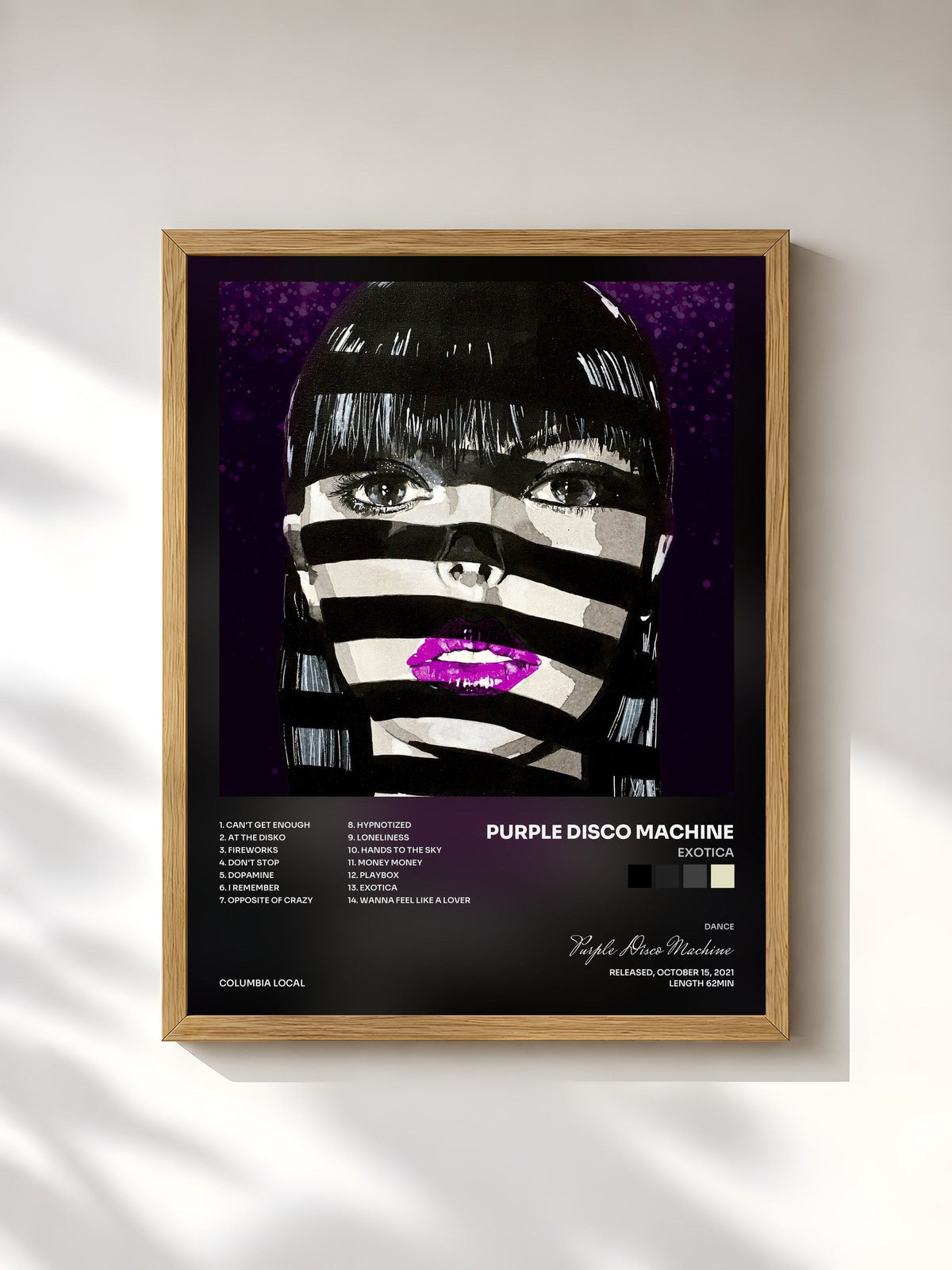 #bois Tableau de l'album Exotica de Purple Disco Machine, cadre en bois brut, imprimé et encadré en France