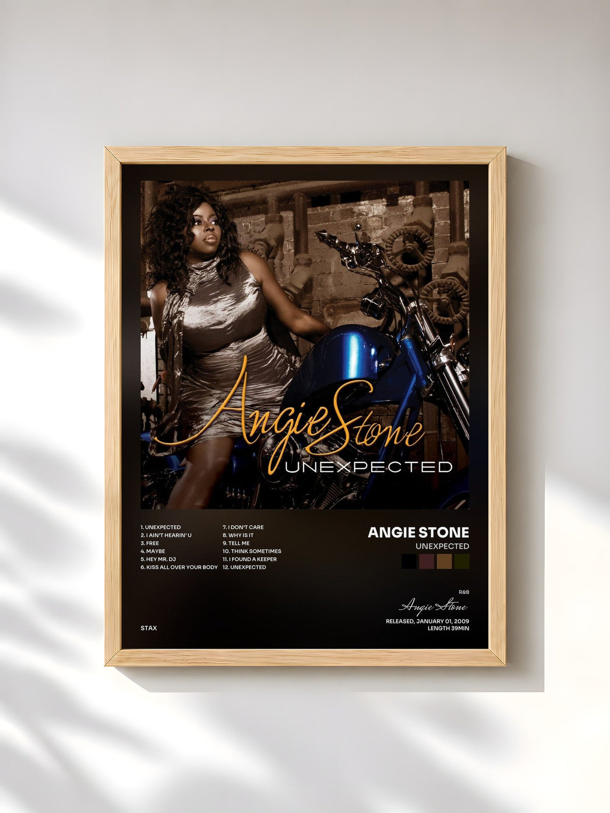 #bois Tableau de l'album Unexpected de Angie Stone, cadre en bois brut, imprimé et encadré en France