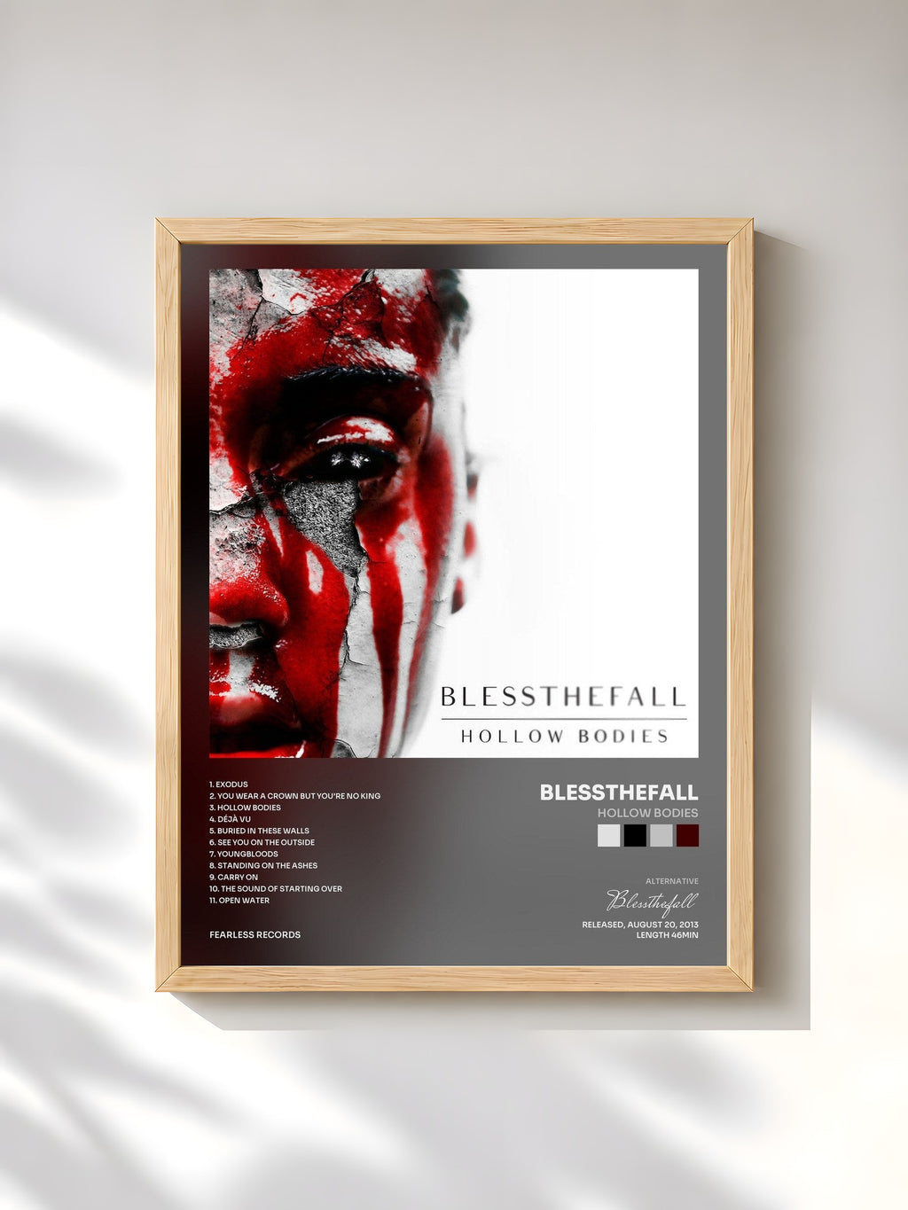 #bois Tableau de l'album Hollow Bodies de Blessthefall, cadre en bois brut, imprimé et encadré en France