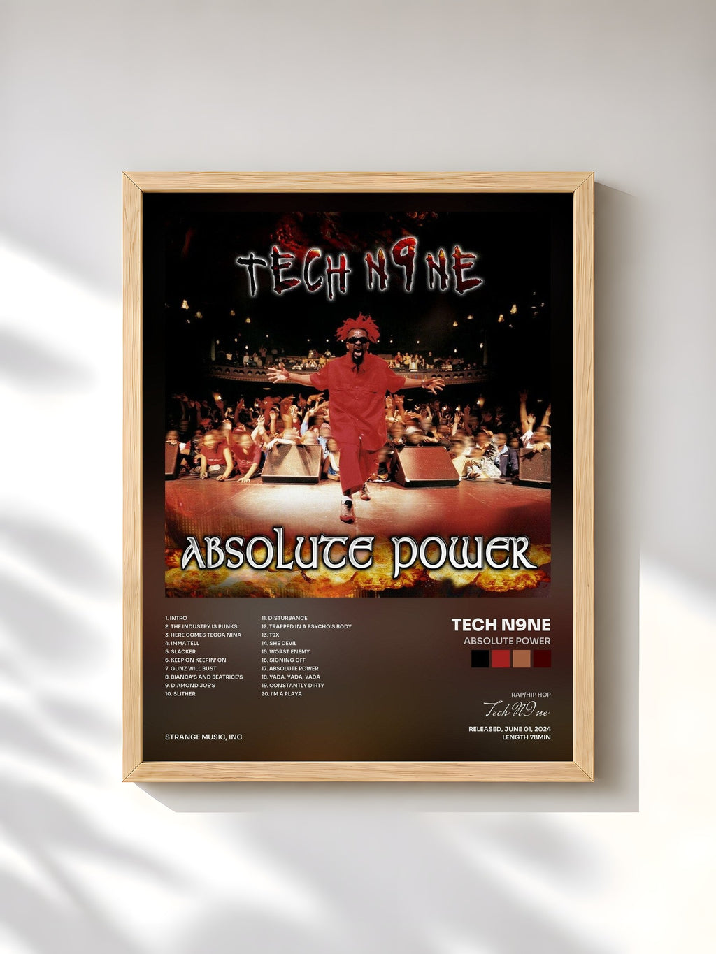 #bois Tableau de l'album Absolute Power de Tech N9ne, cadre en bois brut, imprimé et encadré en France