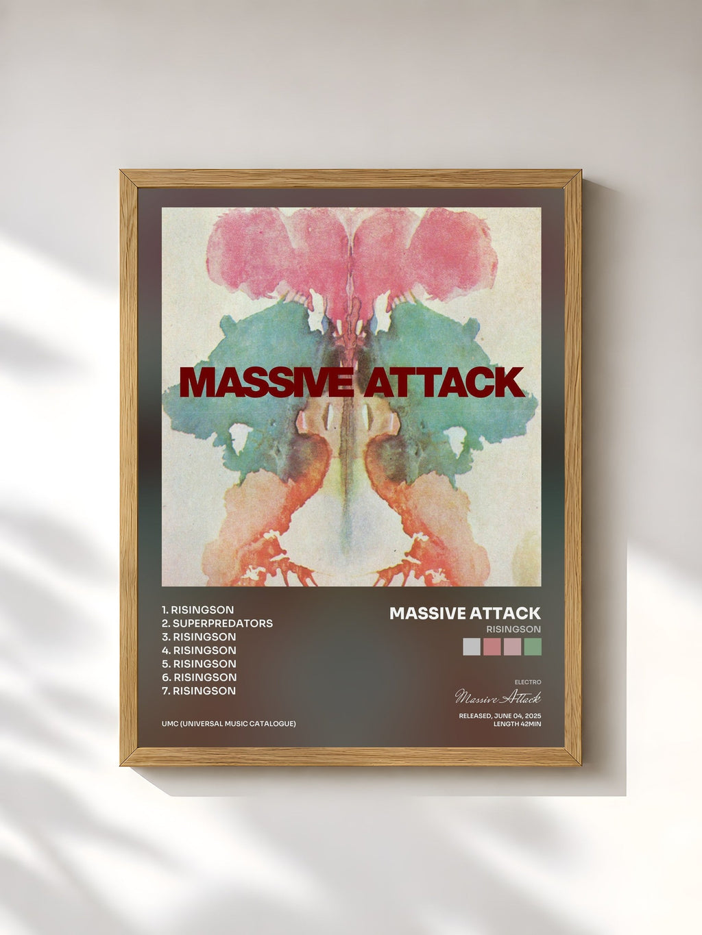 #bois Tableau de l'album Risingson de Massive Attack, cadre en bois brut, imprimé et encadré en France