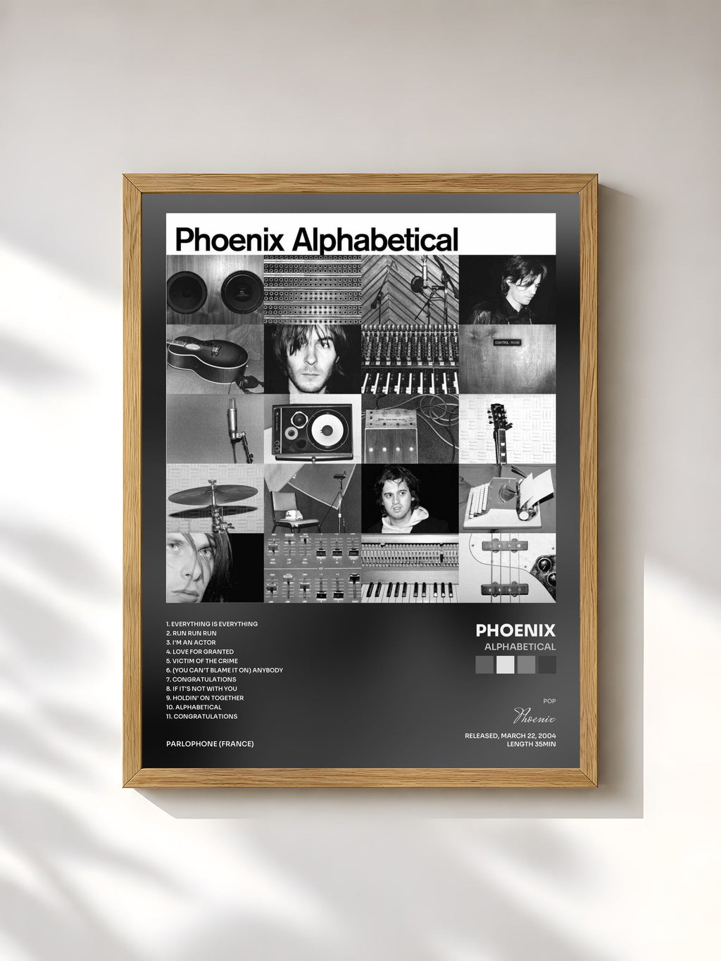 #bois Tableau de l'album Alphabetical de Phoenix, cadre en bois brut, imprimé et encadré en France