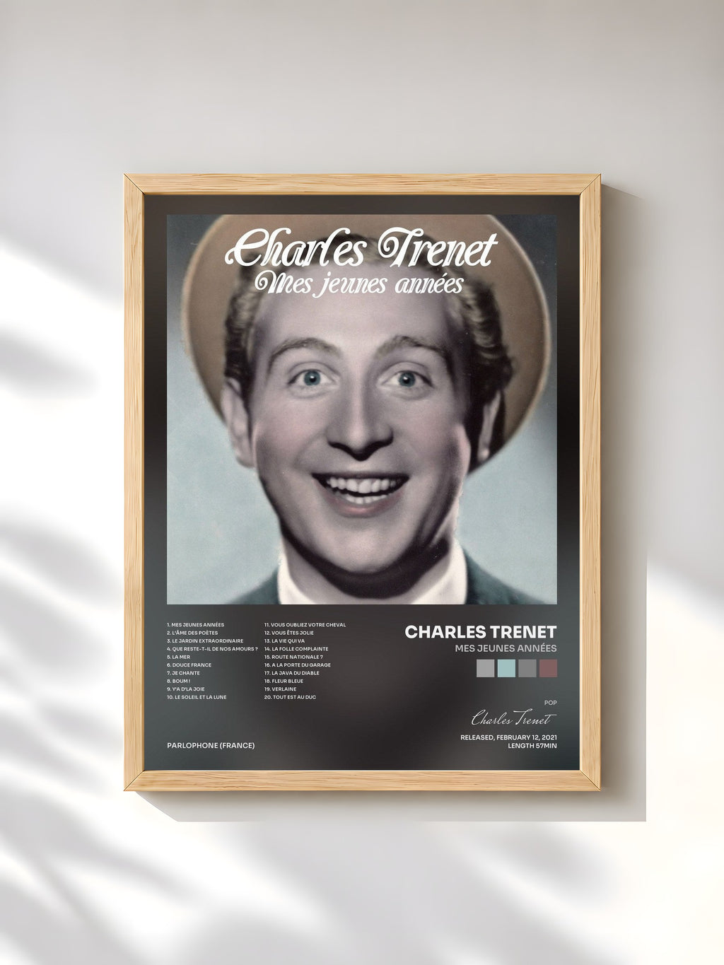 #bois Tableau de l'album Mes jeunes années de Charles Trenet, cadre en bois brut, imprimé et encadré en France