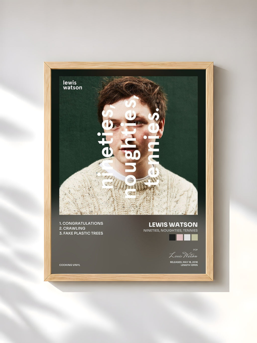 #bois Tableau de l'album nineties, noughties, tennies de Lewis Watson, cadre en bois brut, imprimé et encadré en France