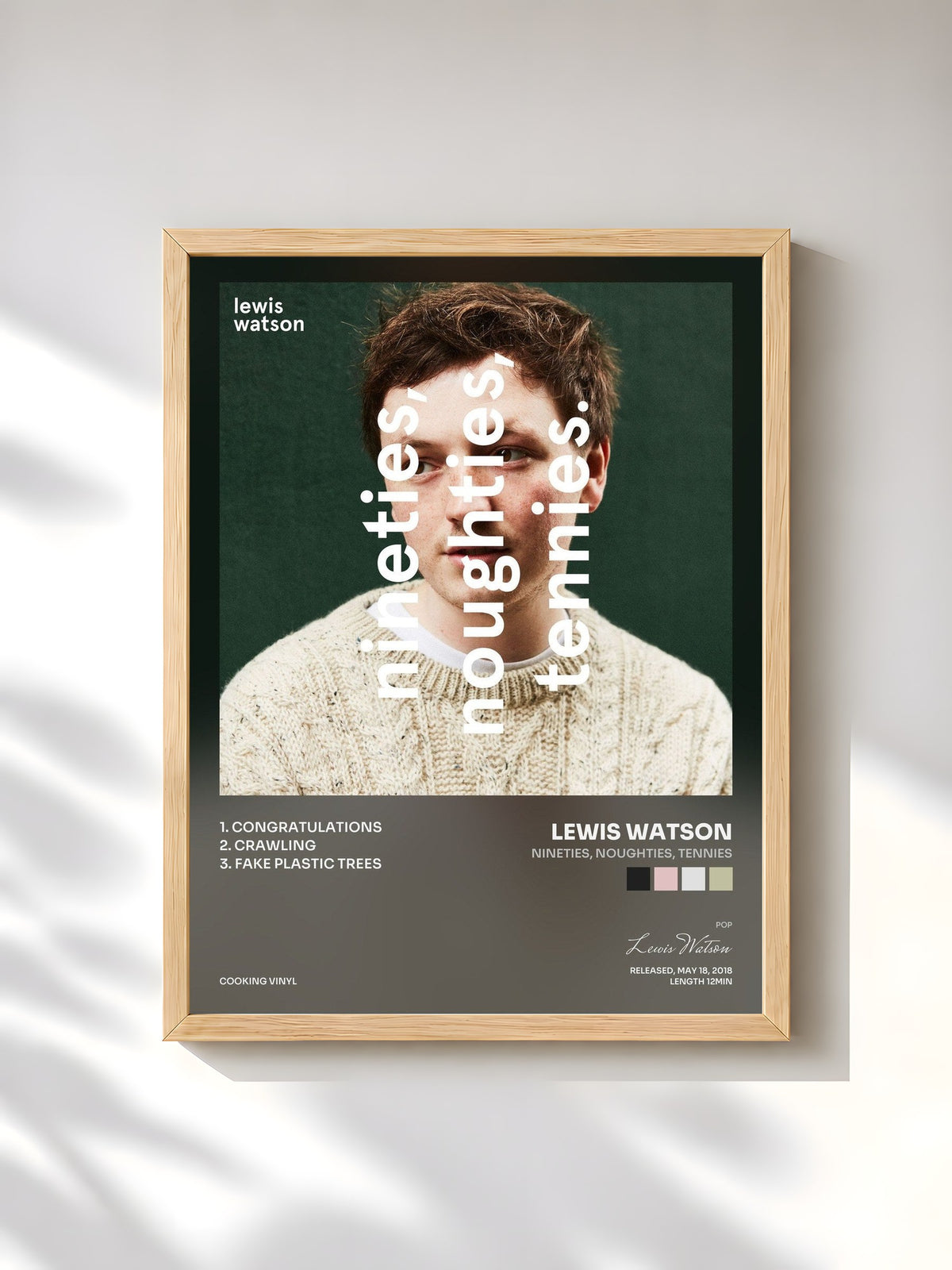 #bois Tableau de l'album nineties, noughties, tennies de Lewis Watson, cadre en bois brut, imprimé et encadré en France