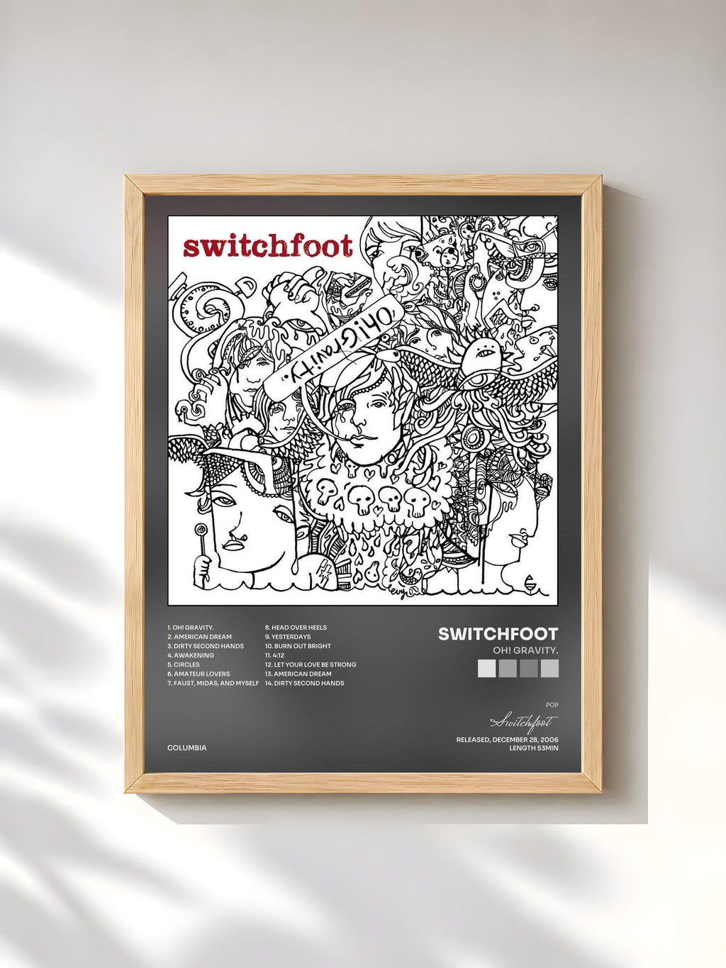 #bois Tableau de l'album Oh! Gravity. de Switchfoot, cadre en bois brut, imprimé et encadré en France
