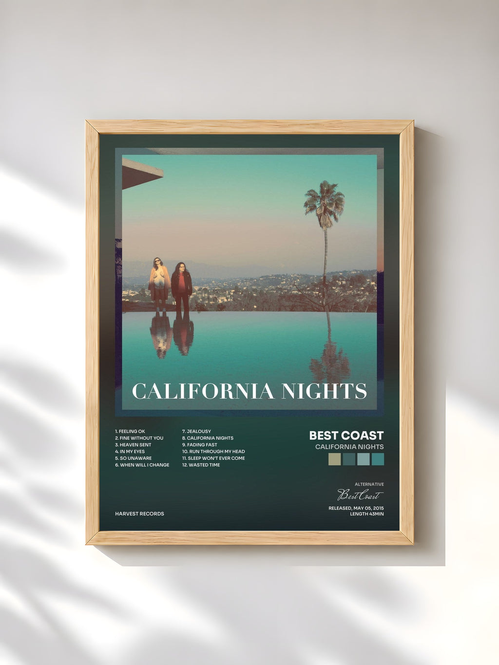 #bois Tableau de l'album California Nights de Best Coast, cadre en bois brut, imprimé et encadré en France