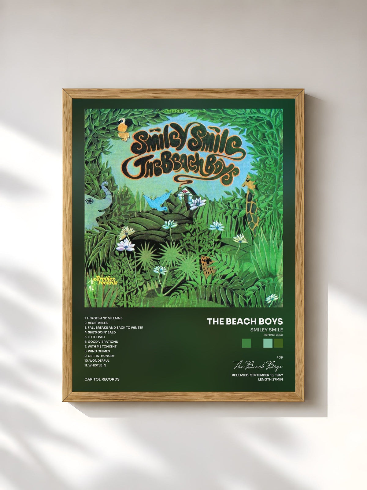 #bois Tableau de l'album Smiley Smile (Remastered) de The Beach Boys, cadre en bois brut, imprimé et encadré en France