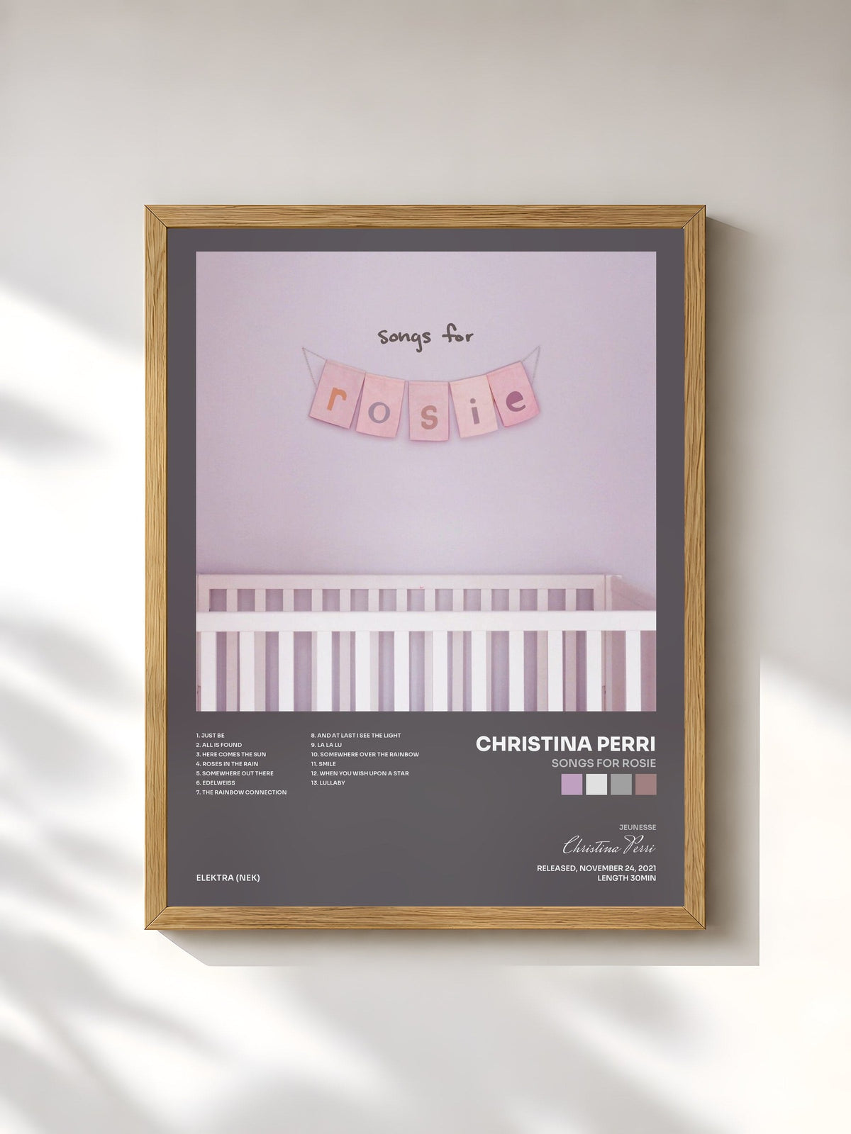 #bois Tableau de l'album songs for rosie de Christina Perri, cadre en bois brut, imprimé et encadré en France