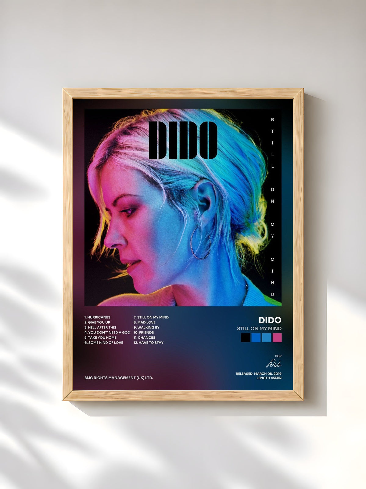 #bois Tableau de l'album Still on My Mind de Dido, cadre en bois brut, imprimé et encadré en France