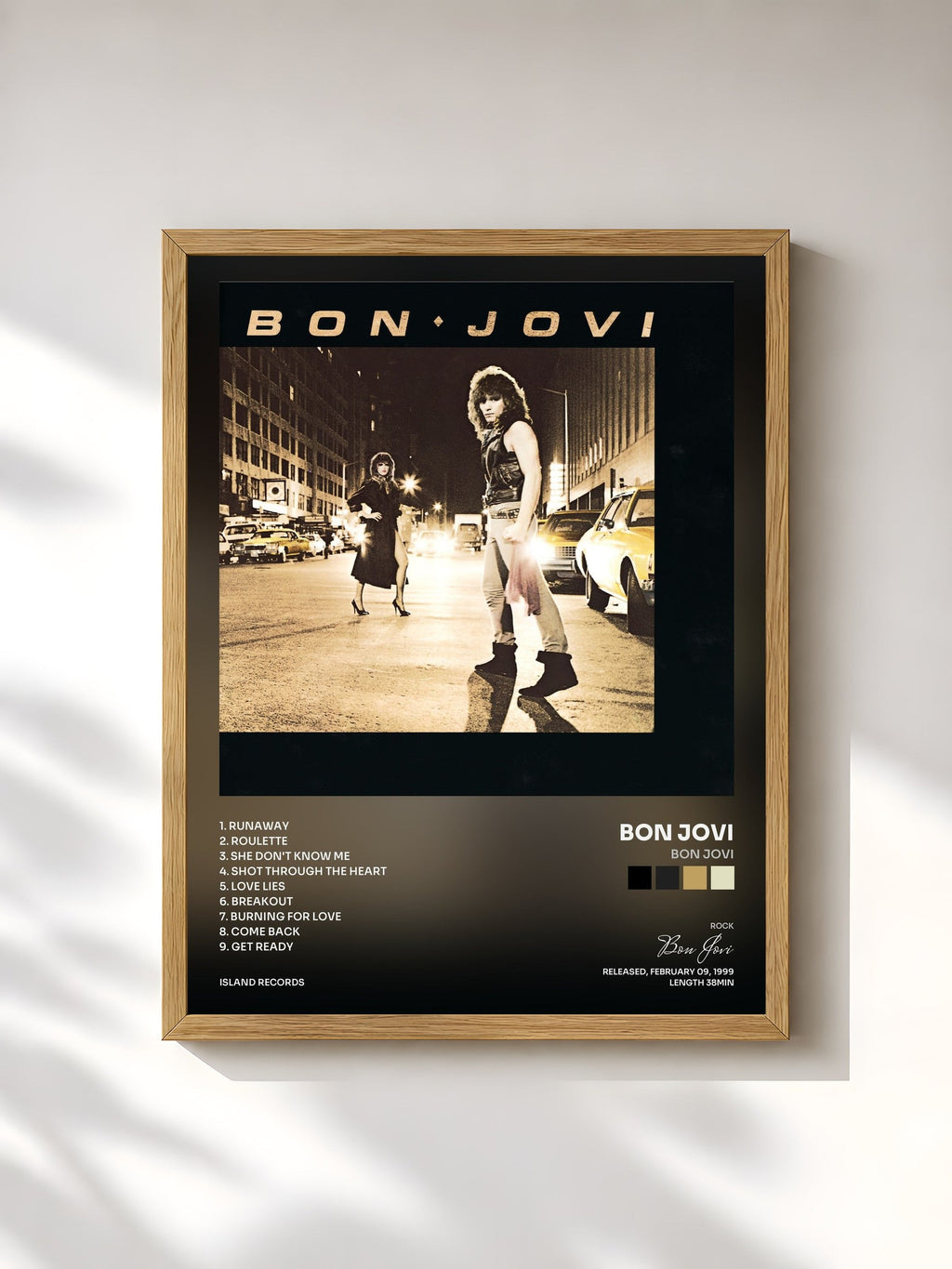 #bois Tableau de l'album Bon Jovi de Bon Jovi, cadre en bois brut, imprimé et encadré en France
