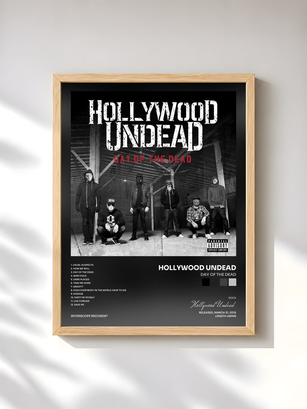 #bois Tableau de l'album Day Of The Dead de Hollywood Undead, cadre en bois brut, imprimé et encadré en France
