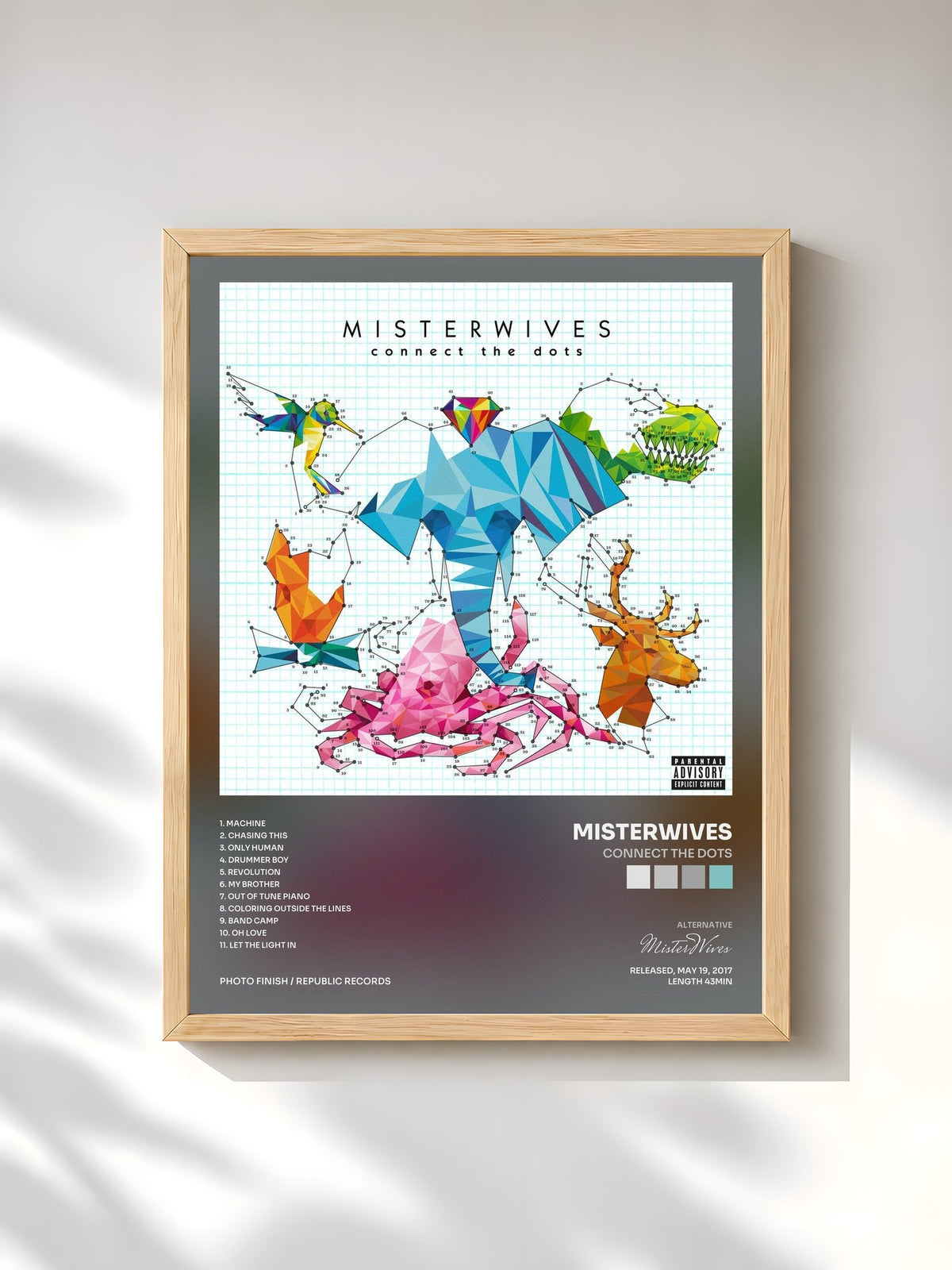 #bois Tableau de l'album Connect The Dots de MisterWives, cadre en bois brut, imprimé et encadré en France