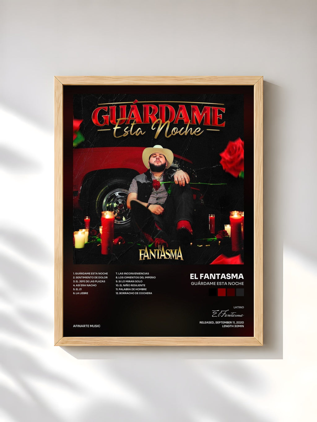 #bois Tableau de l'album Guárdame Esta Noche de El Fantasma, cadre en bois brut, imprimé et encadré en France