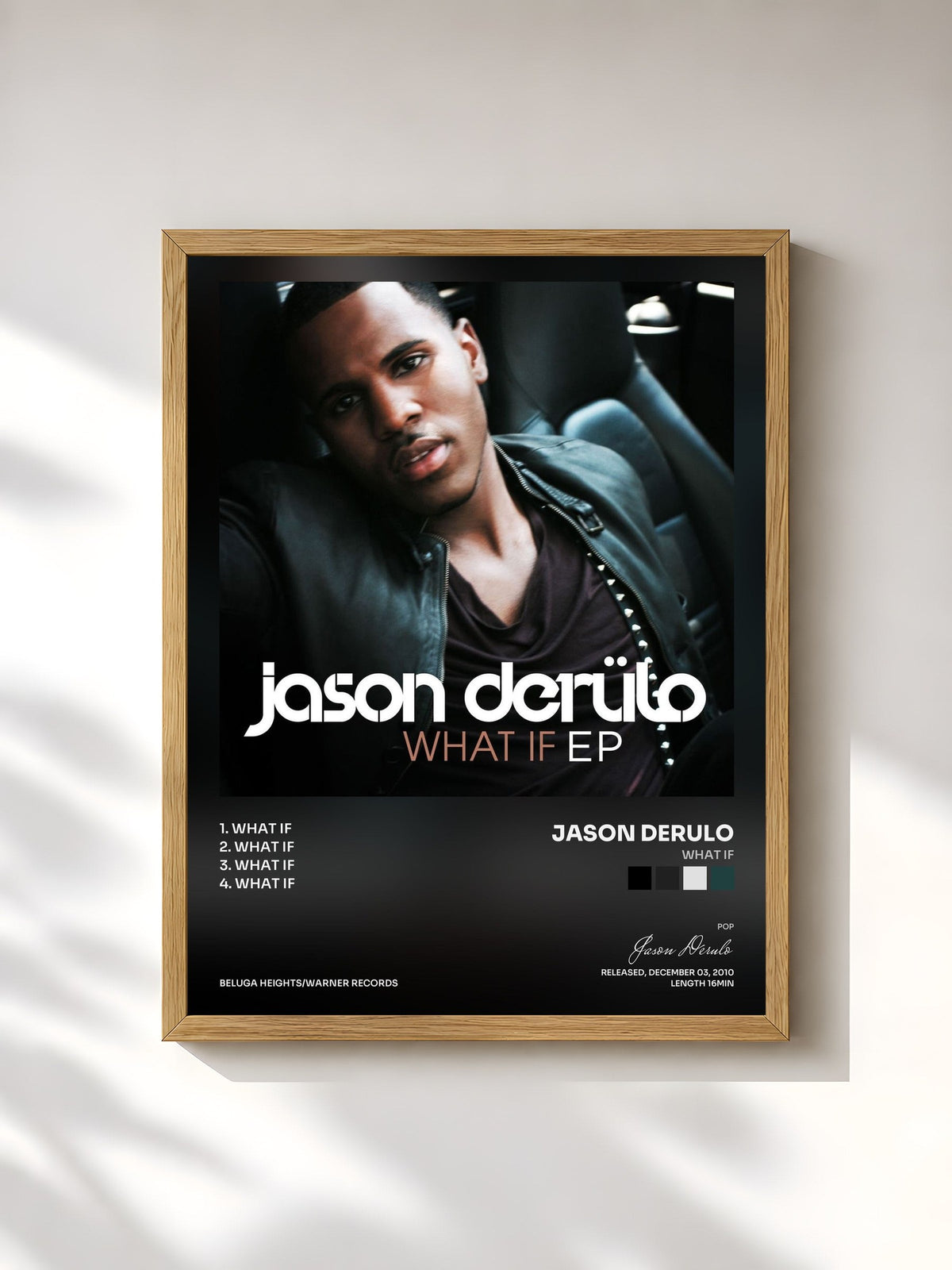 #bois Tableau de l'album What If de Jason Derulo, cadre en bois brut, imprimé et encadré en France