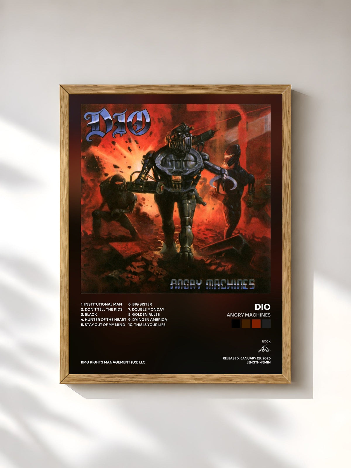 #bois Tableau de l'album Angry Machines de Dio, cadre en bois brut, imprimé et encadré en France