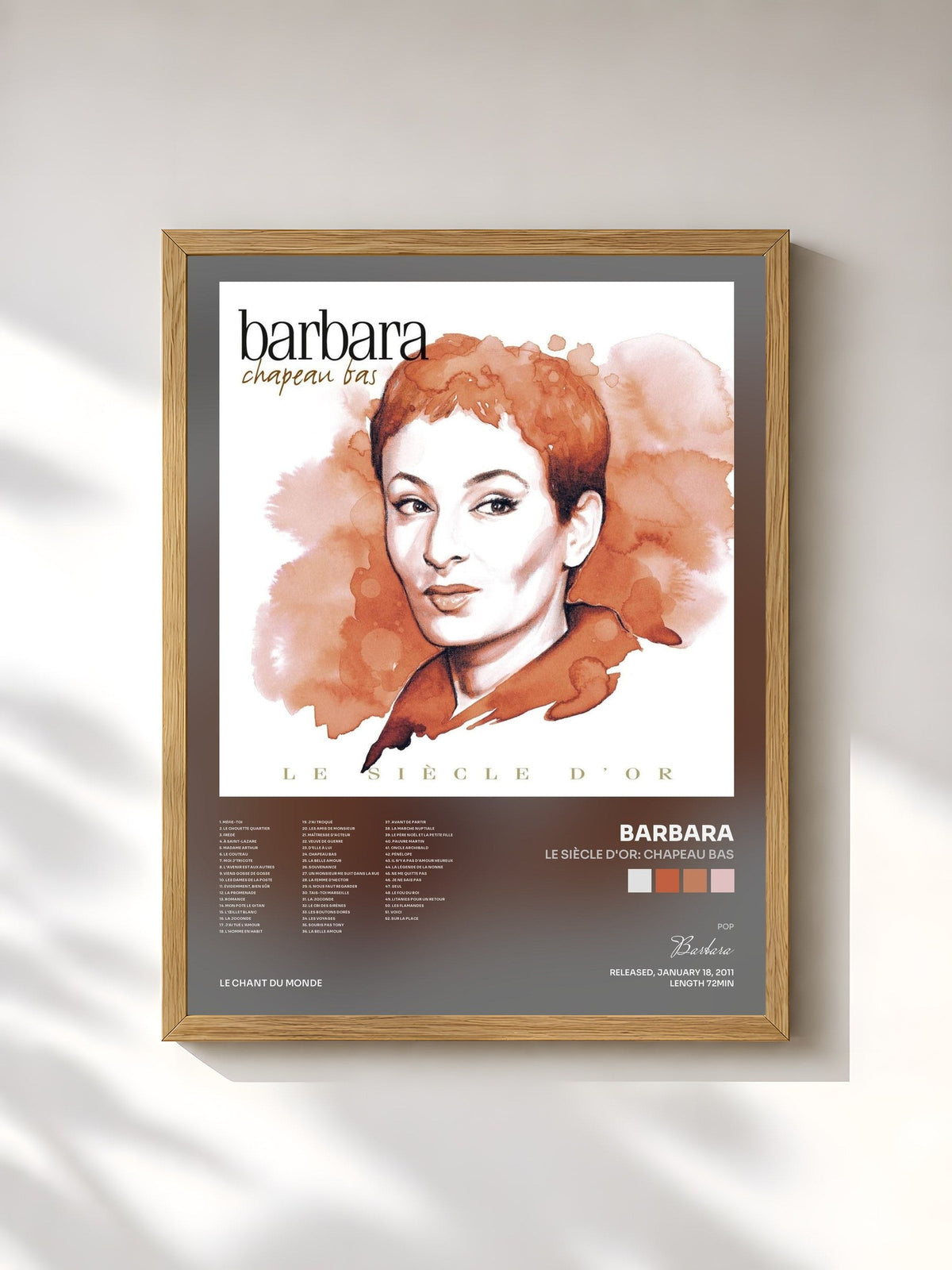 #bois Tableau de l'album Le siècle d'Or: Chapeau bas de Barbara, cadre en bois brut, imprimé et encadré en France