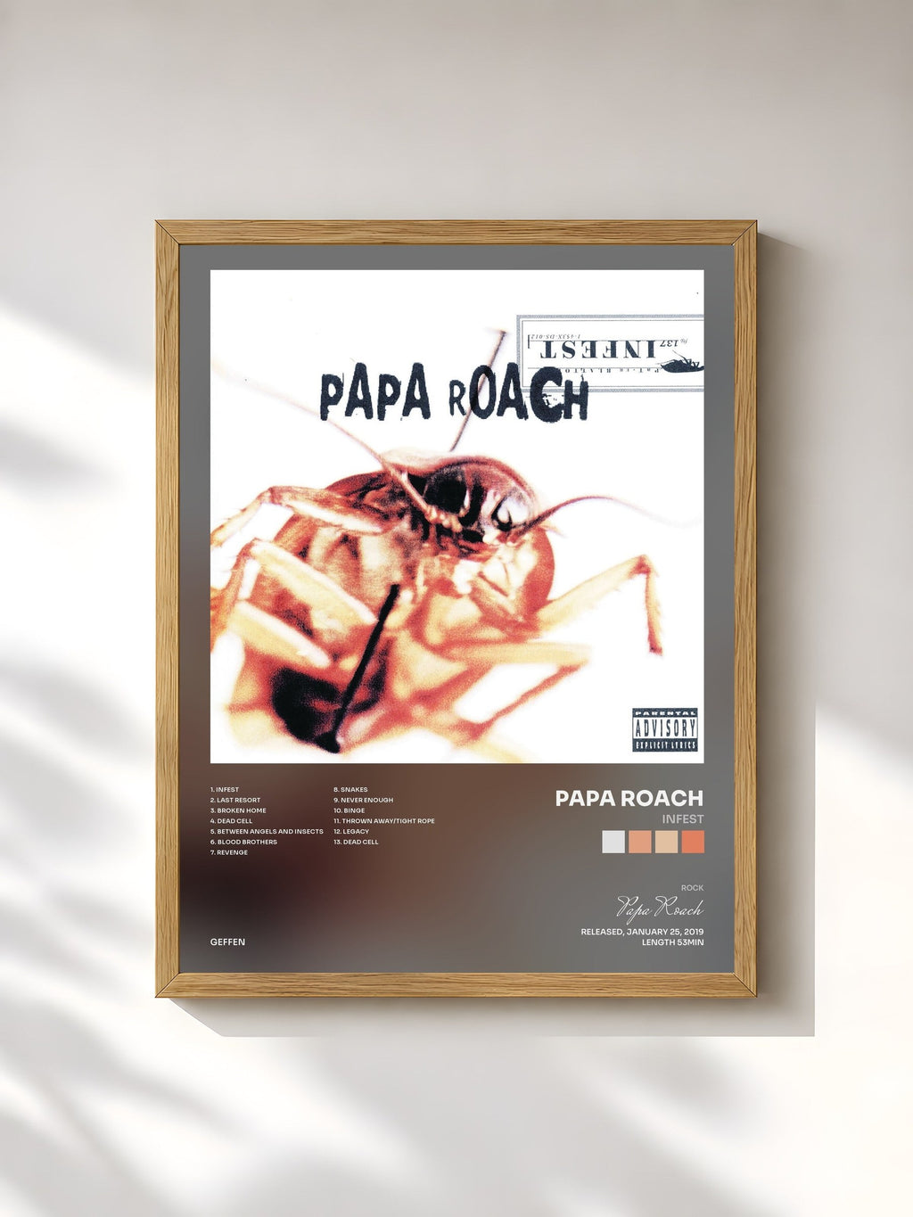 #bois Tableau de l'album Infest de Papa Roach, cadre en bois brut, imprimé et encadré en France