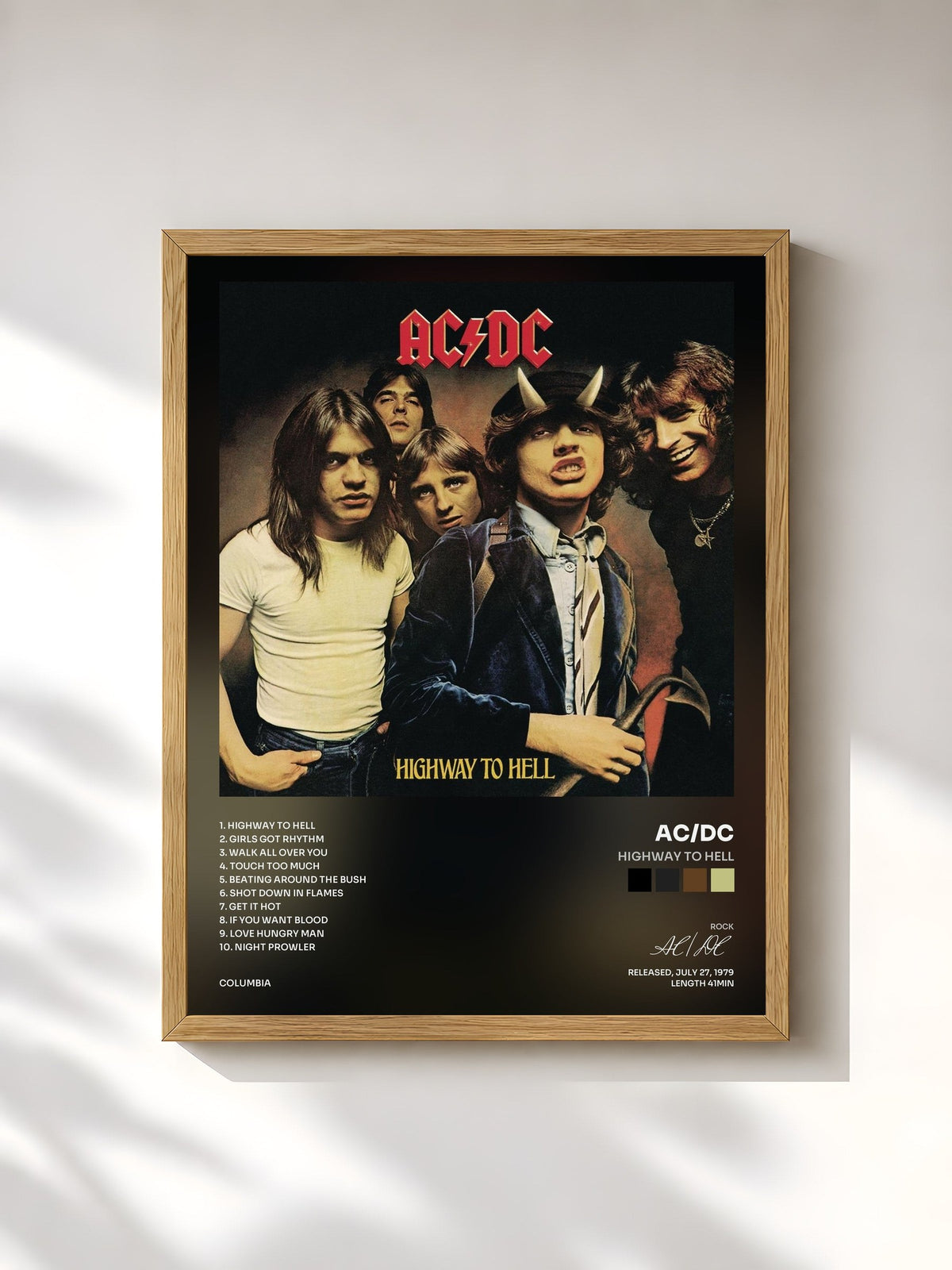 #bois Tableau de l'album Highway to Hell de AC/DC, cadre en bois brut, imprimé et encadré en France