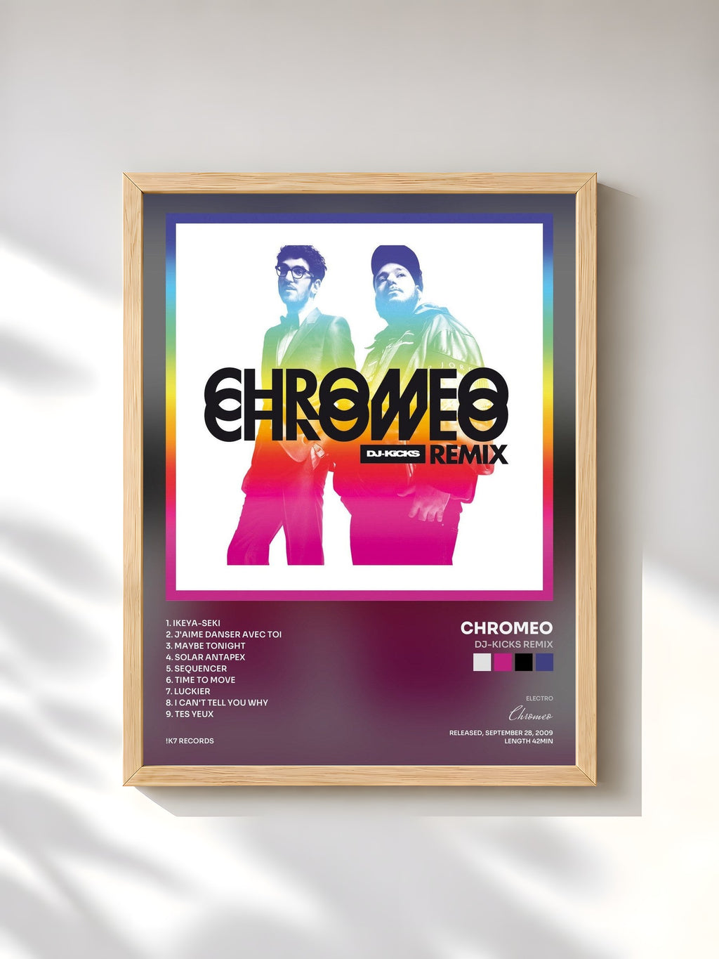 #bois Tableau de l'album DJ-KiCKS Remix de Chromeo, cadre en bois brut, imprimé et encadré en France