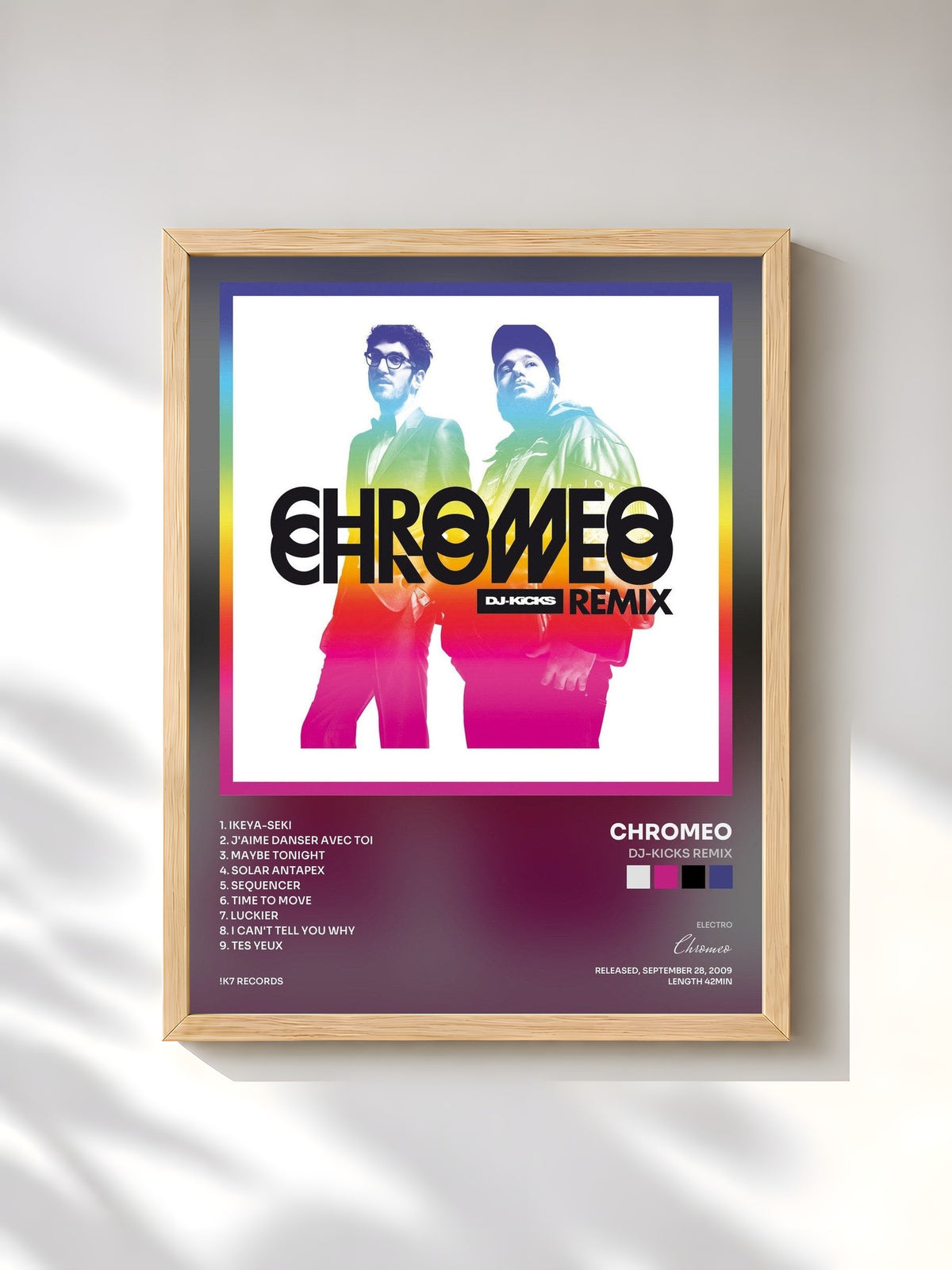 #bois Tableau de l'album DJ-KiCKS Remix de Chromeo, cadre en bois brut, imprimé et encadré en France