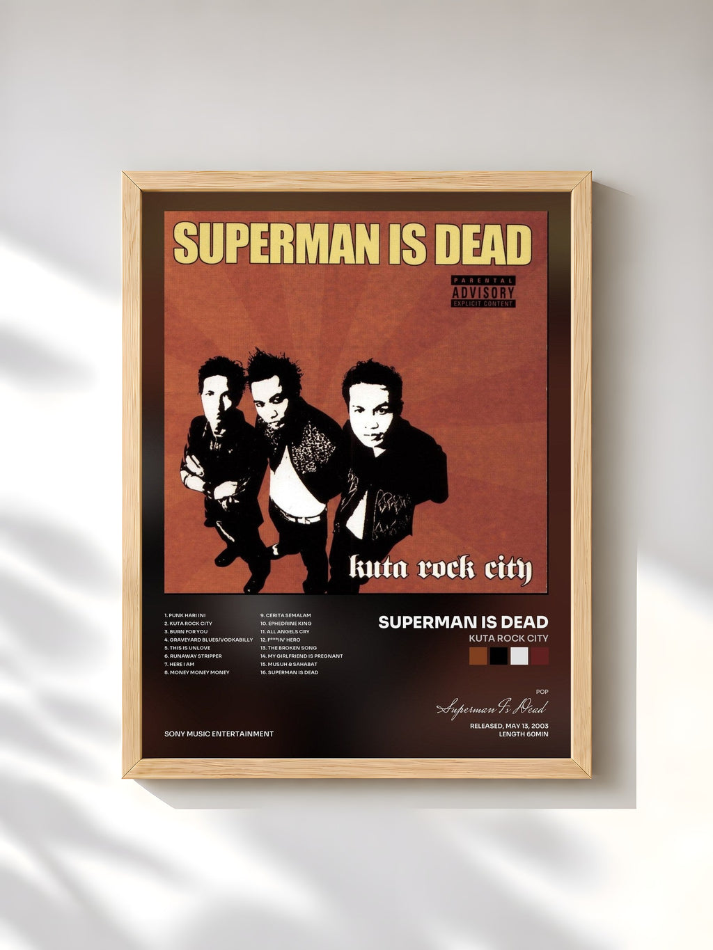 #bois Tableau de l'album Kuta Rock City de Superman Is Dead, cadre en bois brut, imprimé et encadré en France