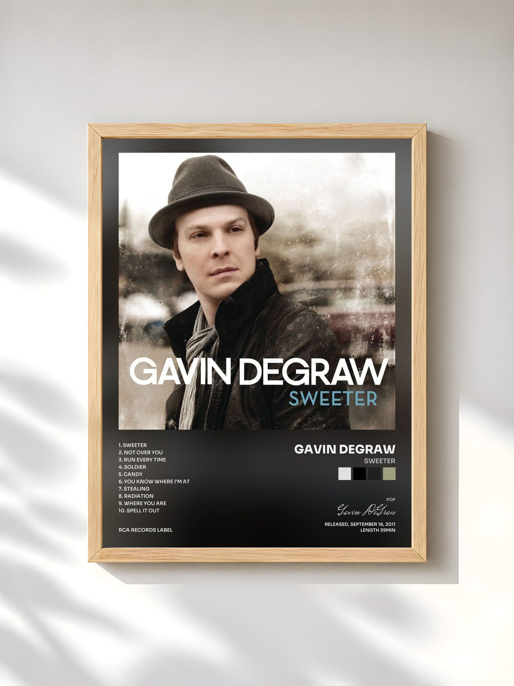 #bois Tableau de l'album Sweeter de Gavin DeGraw, cadre en bois brut, imprimé et encadré en France