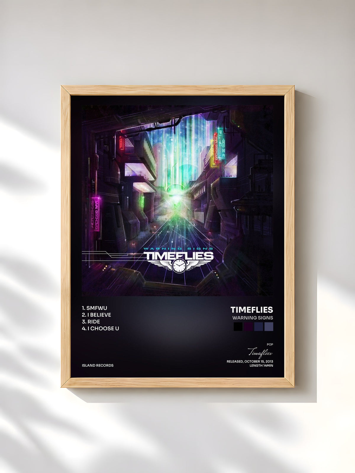 #bois Tableau de l'album Warning Signs de Timeflies, cadre en bois brut, imprimé et encadré en France