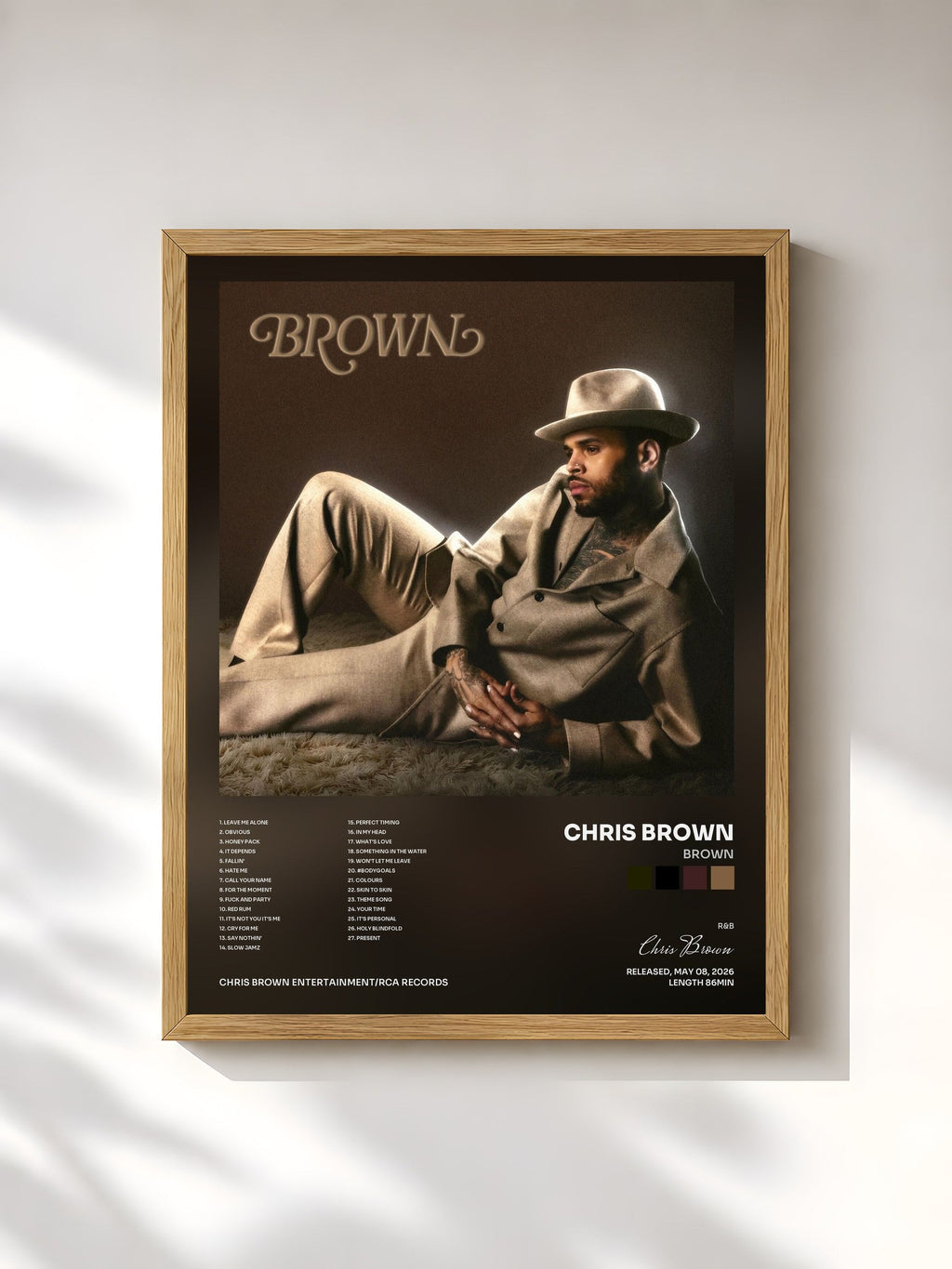 #bois Tableau de l'album BROWN de Chris Brown, cadre en bois brut, imprimé et encadré en France