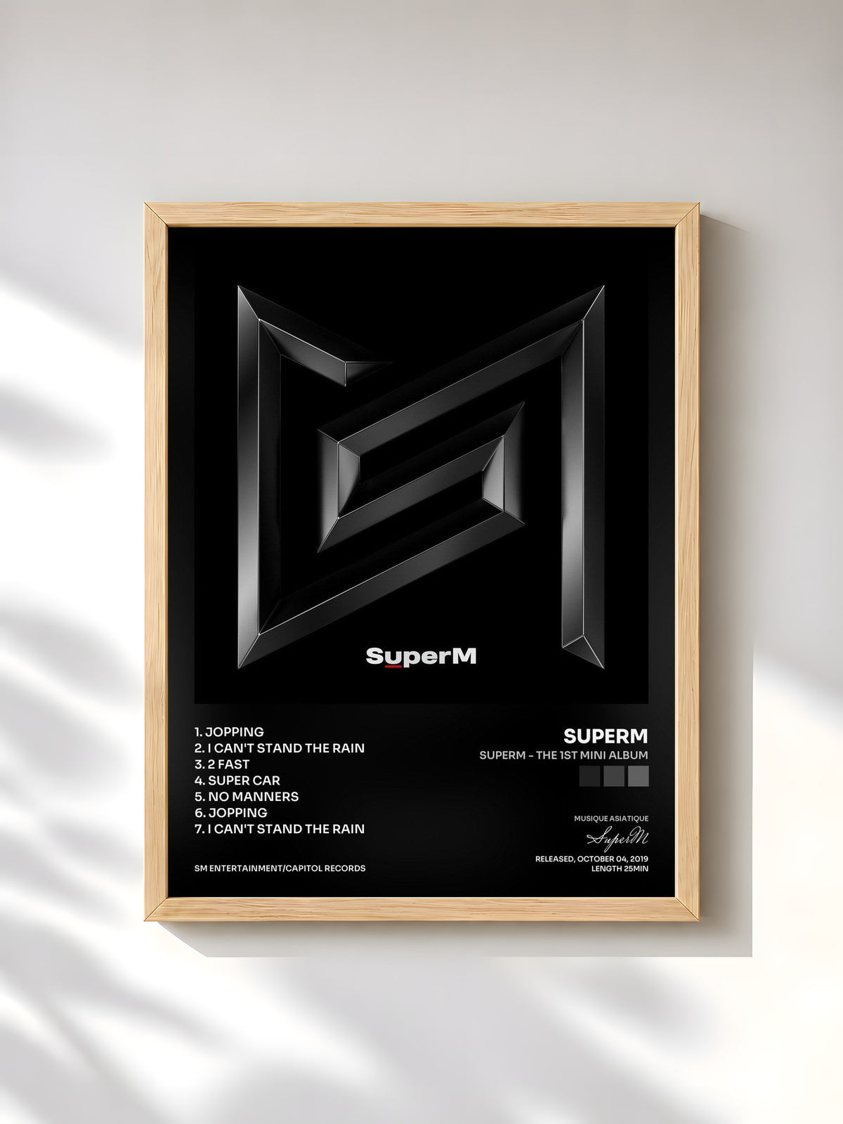 #bois Tableau de l'album SuperM - The 1st Mini Album de SuperM, cadre en bois brut, imprimé et encadré en France