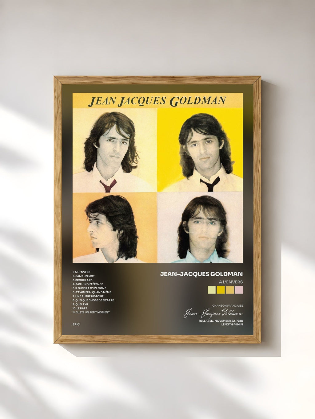 #bois Tableau de l'album A l'envers de Jean-Jacques Goldman, cadre en bois brut, imprimé et encadré en France