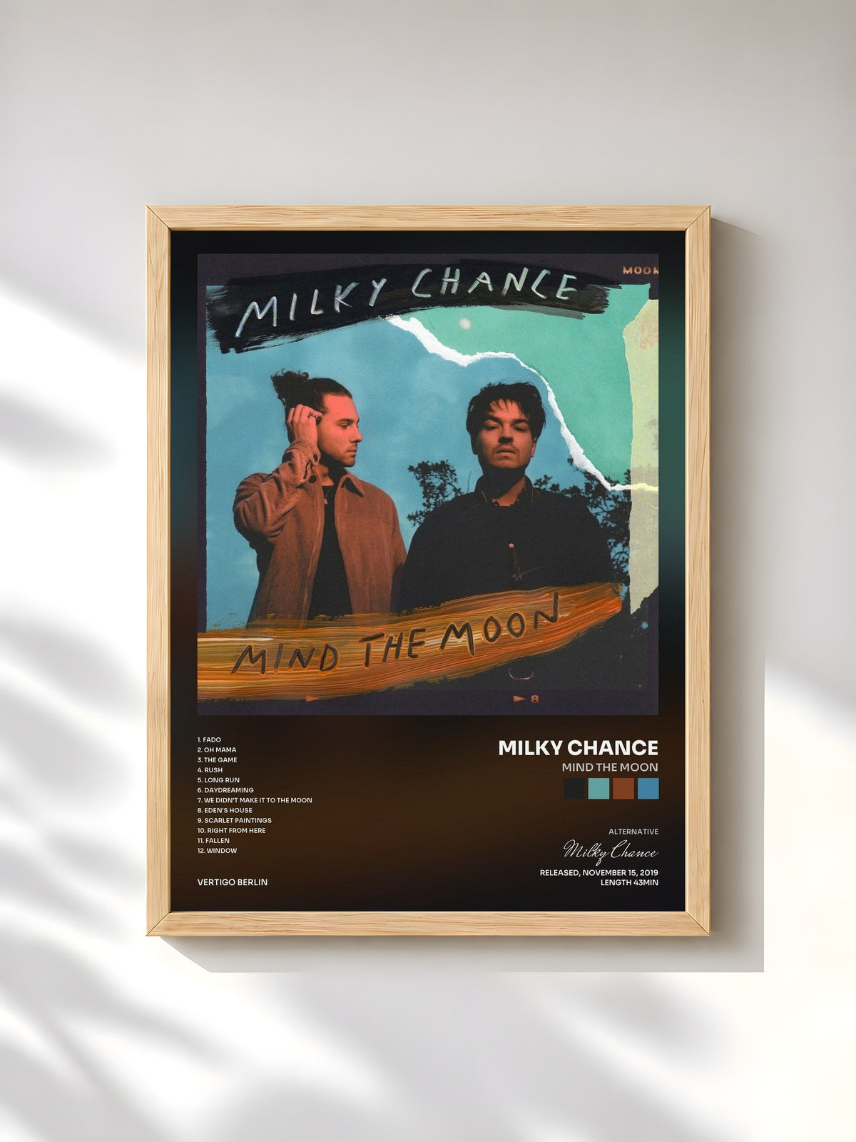 #bois Tableau de l'album Mind The Moon de Milky Chance, cadre en bois brut, imprimé et encadré en France