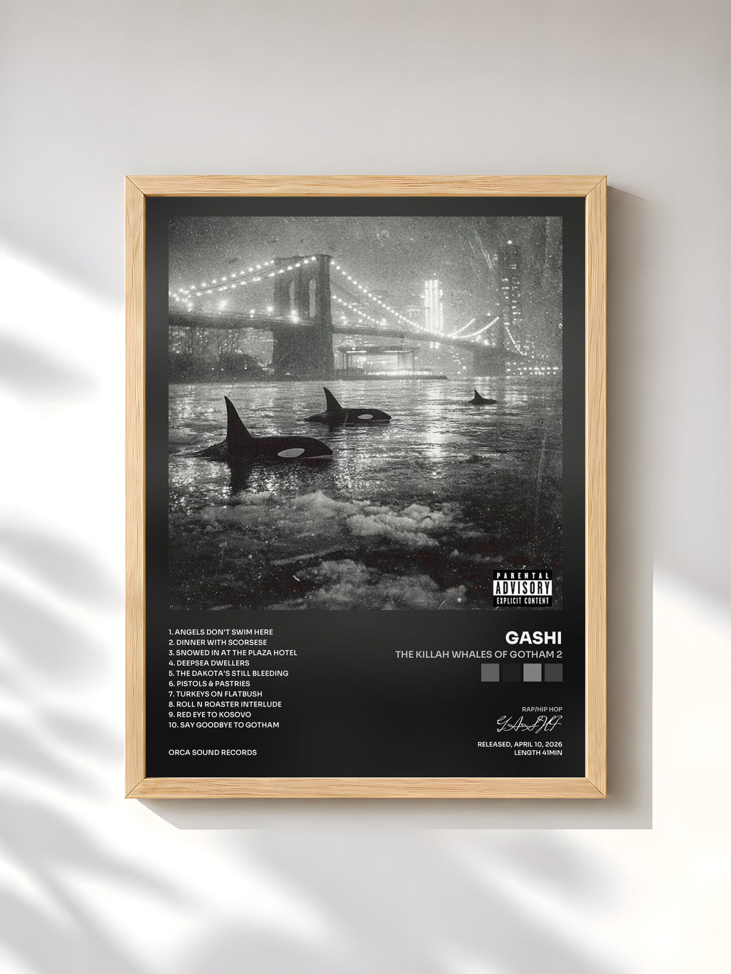 #bois Tableau de l'album The Killah Whales Of Gotham 2 de GASHI, cadre en bois brut, imprimé et encadré en France