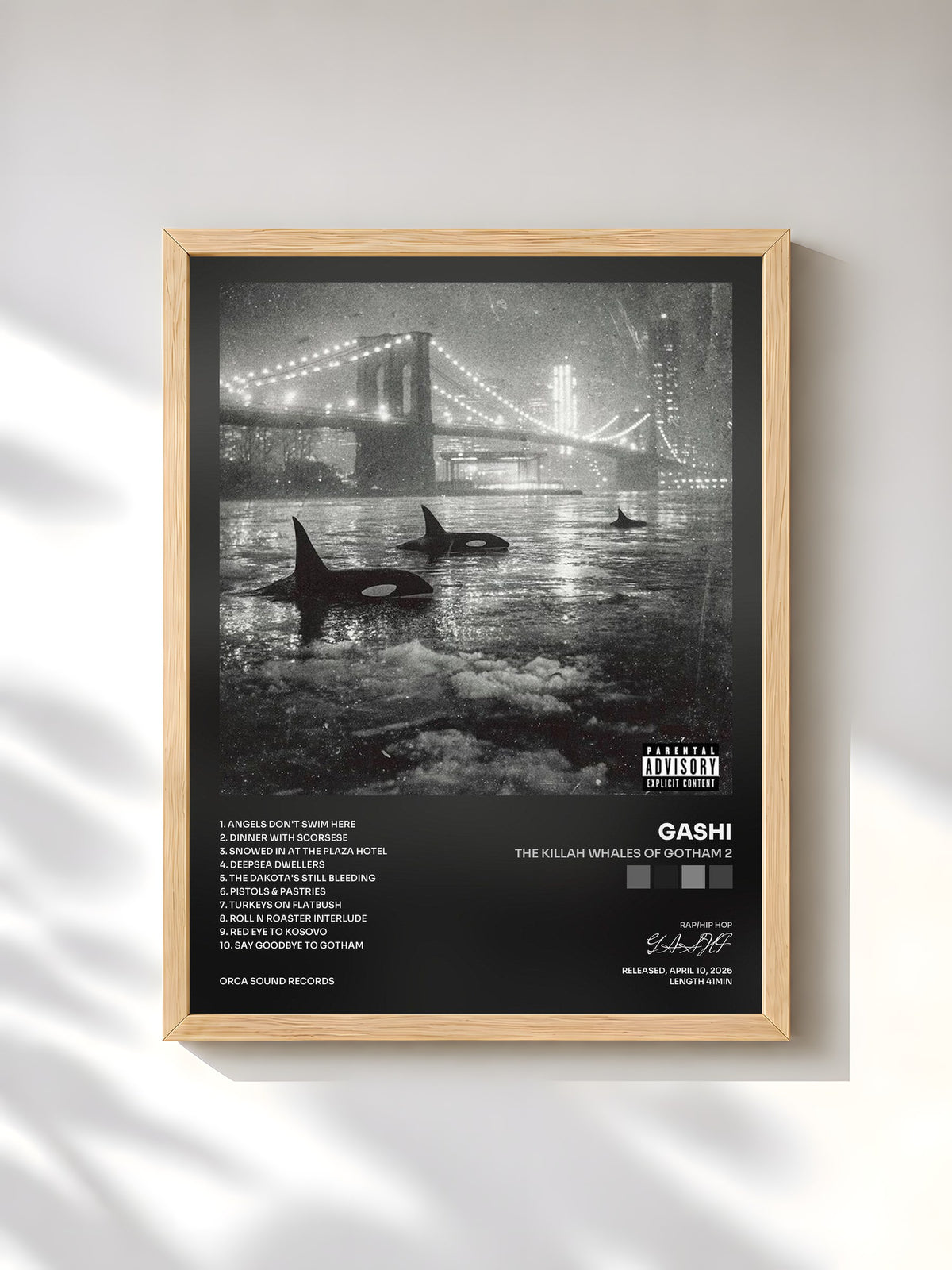 #bois Tableau de l'album The Killah Whales Of Gotham 2 de GASHI, cadre en bois brut, imprimé et encadré en France