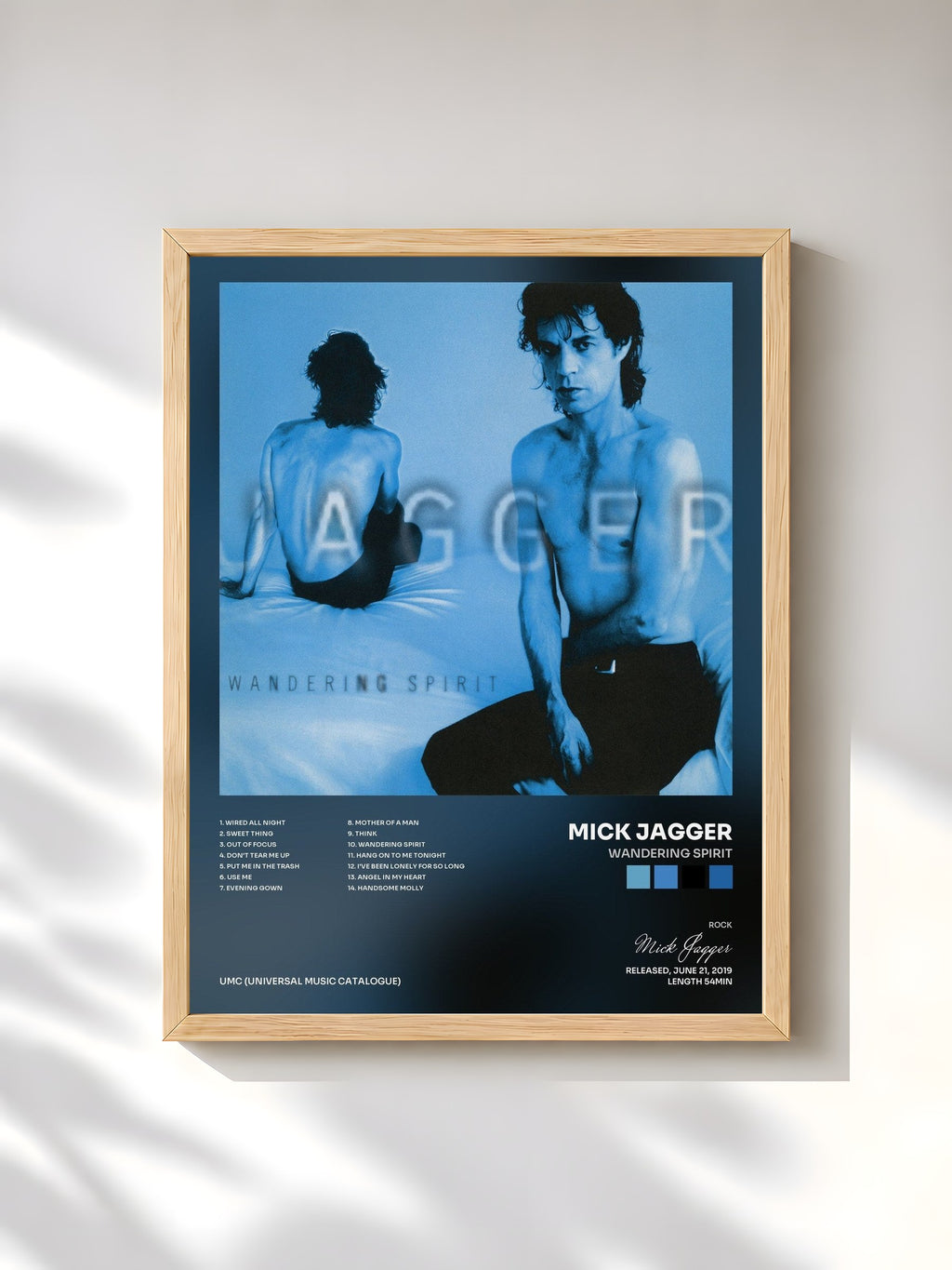 #bois Tableau de l'album Wandering Spirit de Mick Jagger, cadre en bois brut, imprimé et encadré en France