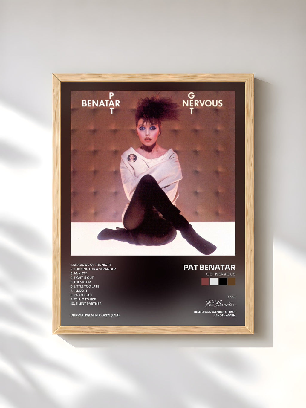 #bois Tableau de l'album Get Nervous de Pat Benatar, cadre en bois brut, imprimé et encadré en France