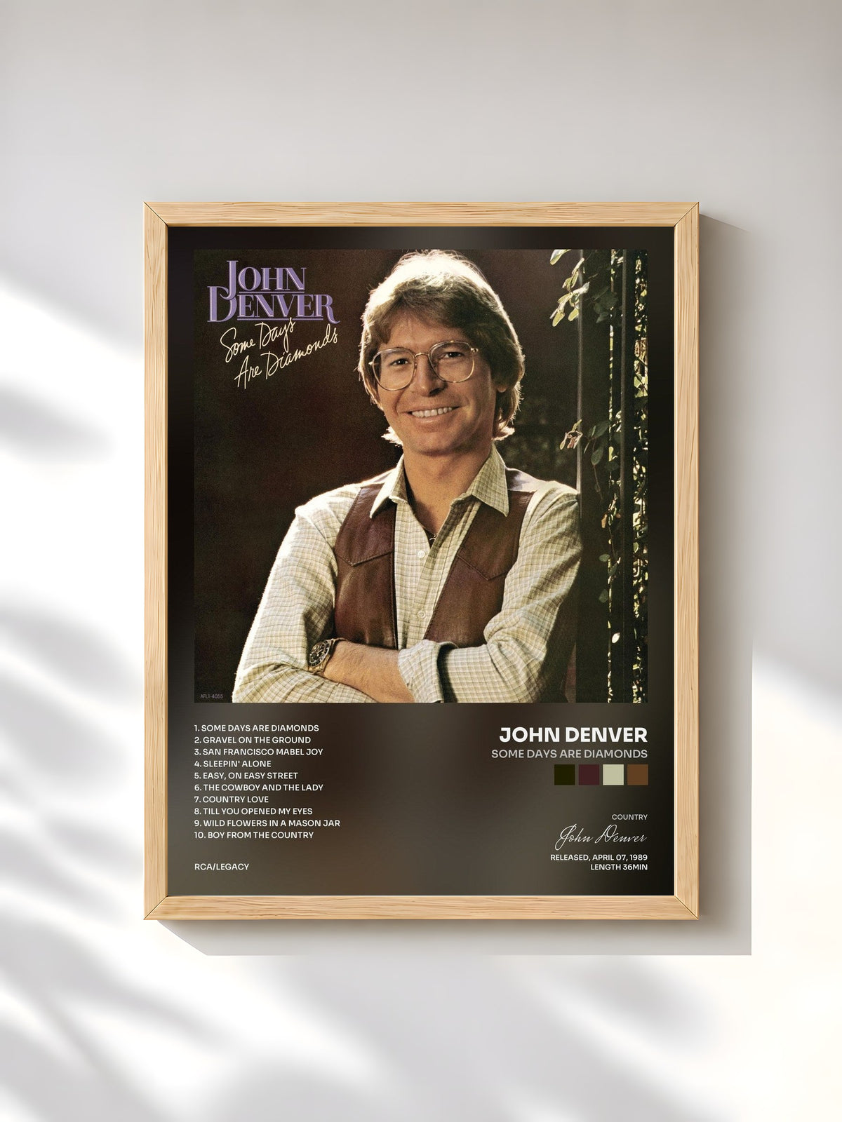 #bois Tableau de l'album Some Days Are Diamonds de John Denver, cadre en bois brut, imprimé et encadré en France