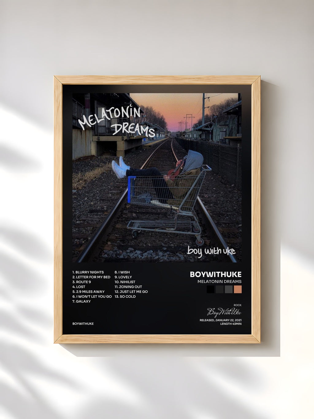 #bois Tableau de l'album Melatonin Dreams de BoyWithUke, cadre en bois brut, imprimé et encadré en France