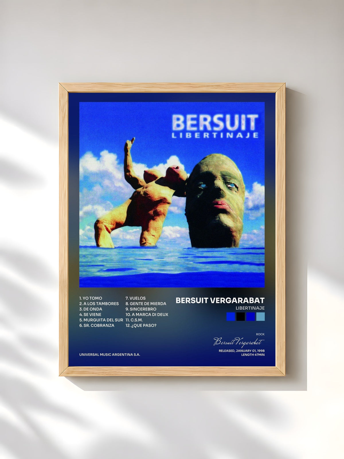 #bois Tableau de l'album Libertinaje de Bersuit Vergarabat, cadre en bois brut, imprimé et encadré en France