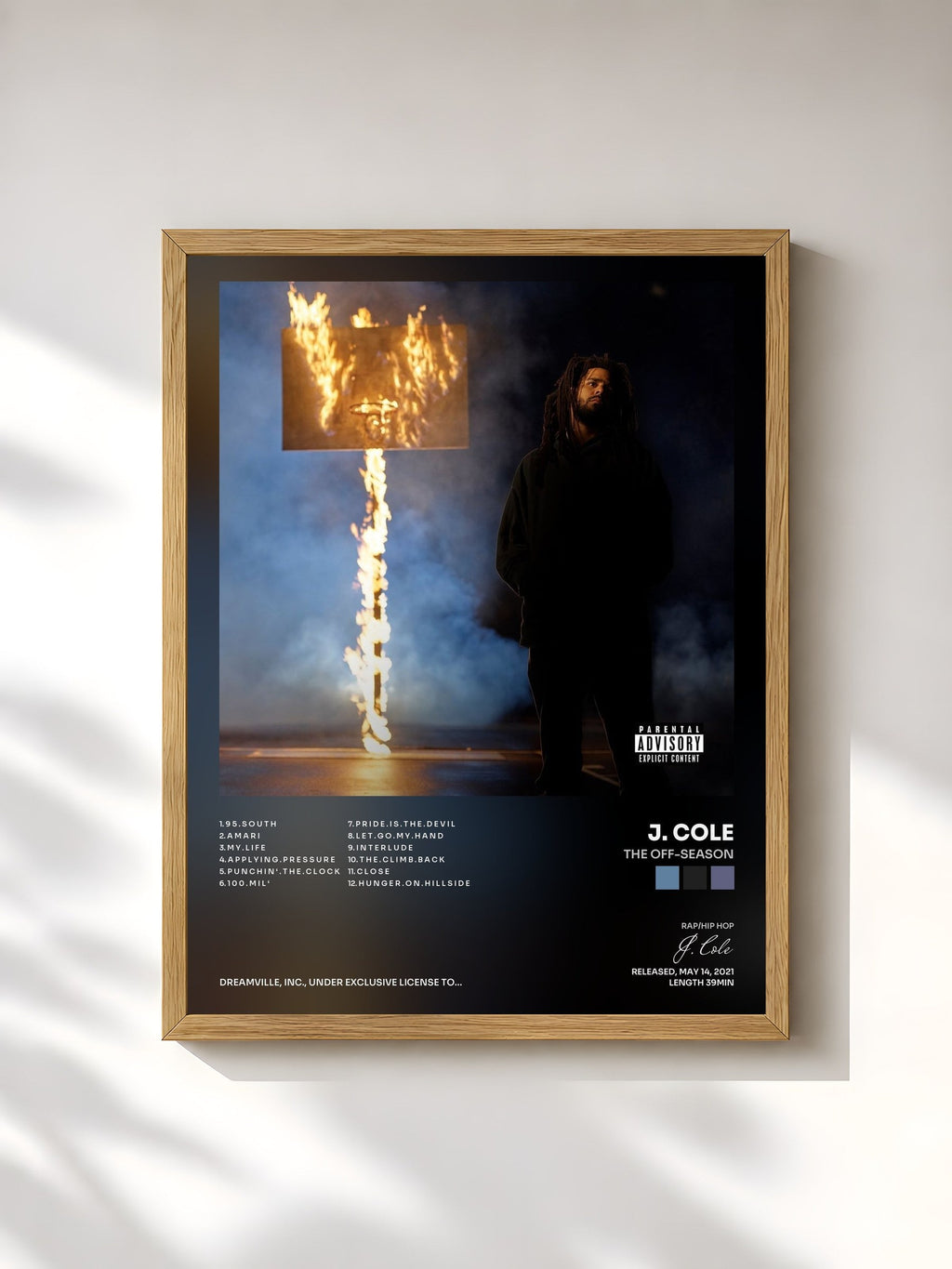 #bois Tableau de l'album The Off-Season de J. Cole, cadre en bois brut, imprimé et encadré en France